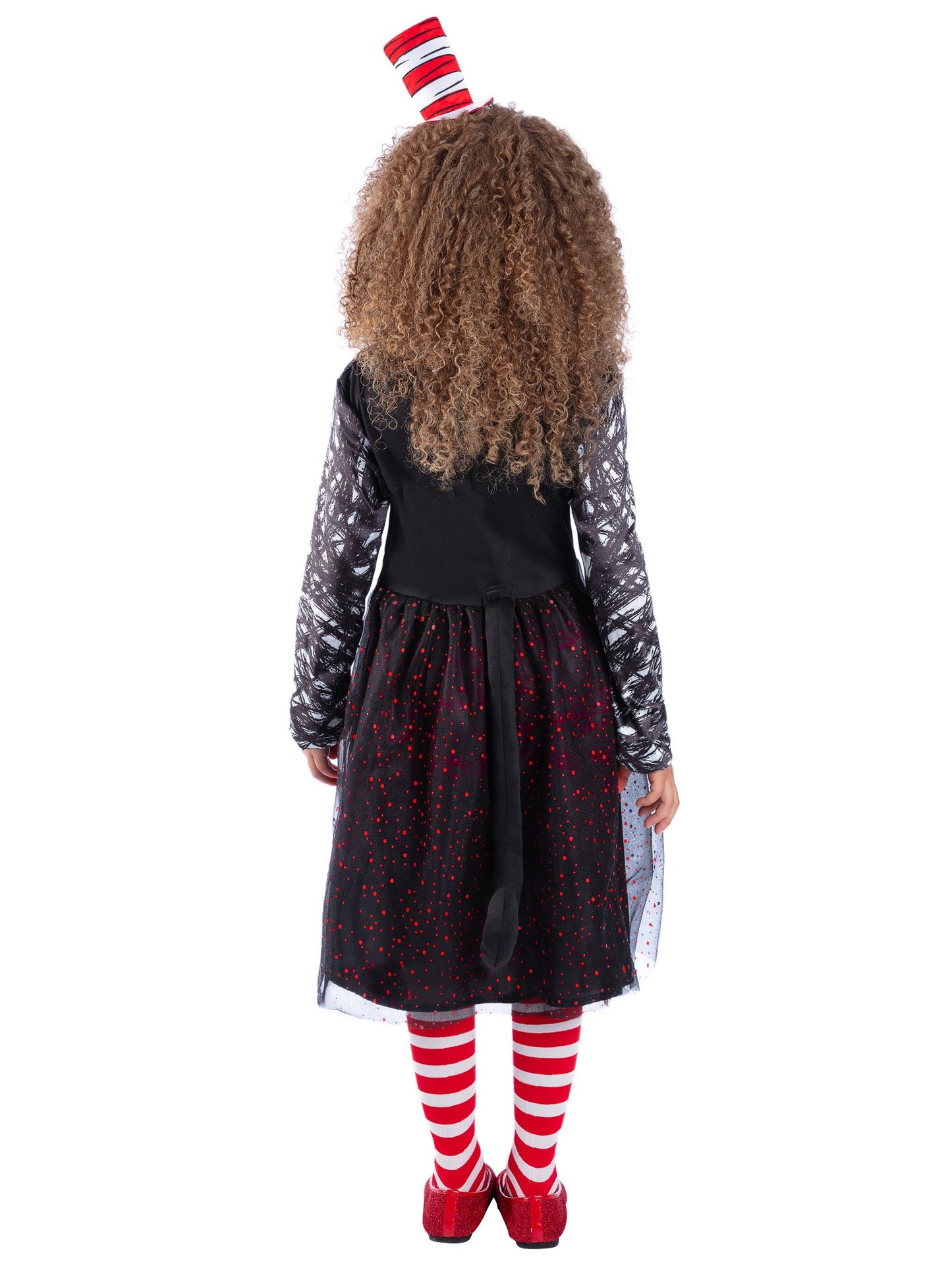 Smiffys Cat-in-the-Hat-Kostüm für Mädchen mit Kleid und Headband – Detailansicht