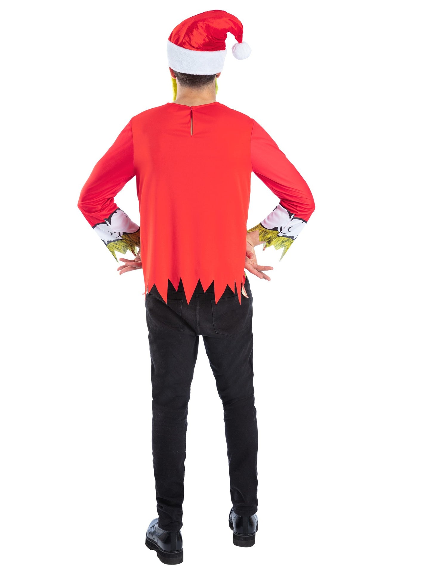 Smiffys Dr. Seuss The Grinch Santa-Kostümset für Herren mit Oberteil und Hut mit Bart – Detailansicht