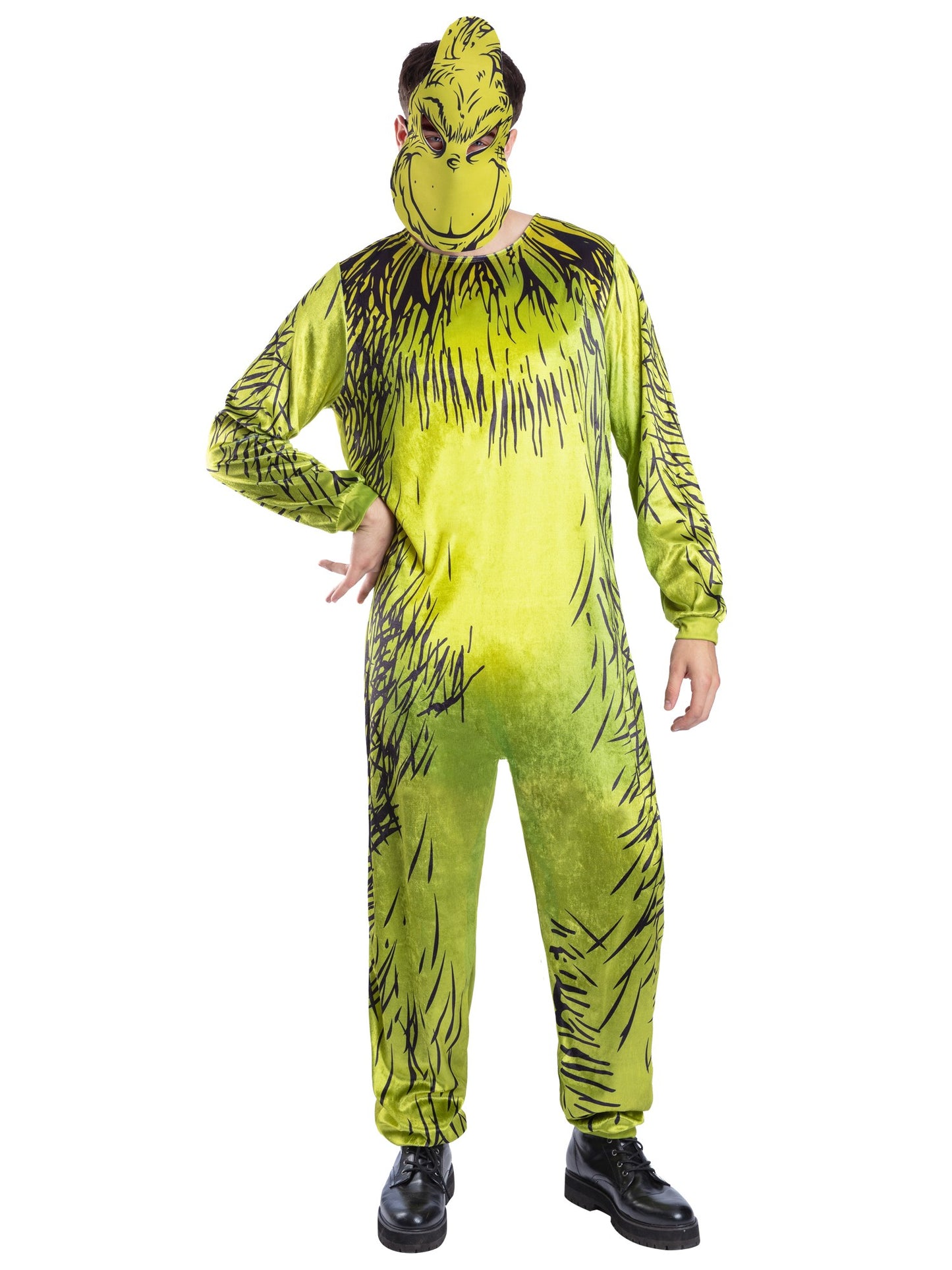 Smiffys Dr. Seuss The Grinch Kostüm für Herren mit Overall und Maske – Produktansicht