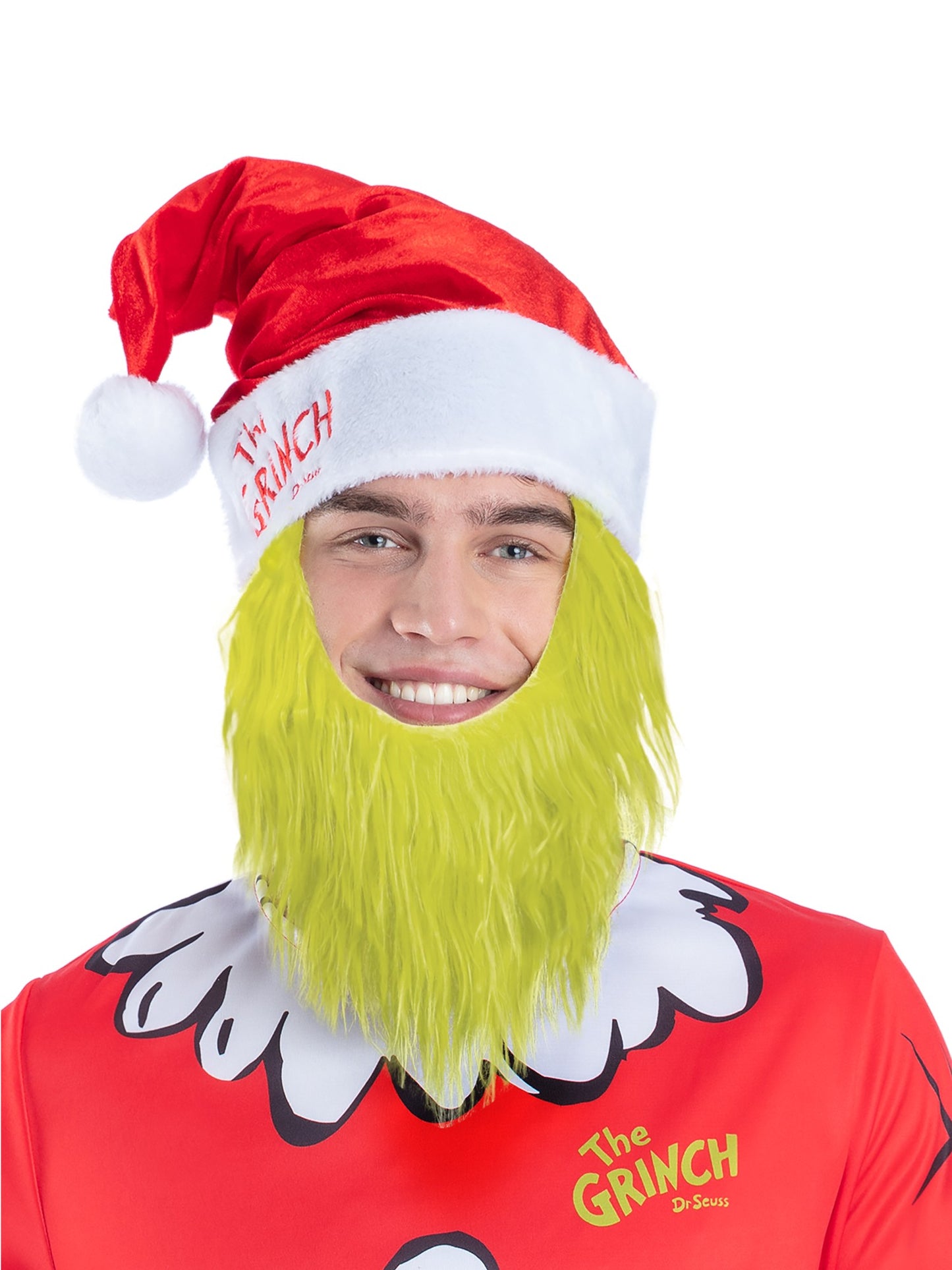 Smiffys Dr. Seuss The Grinch Weihnachtsmannmütze mit flauschigem Bart, grün