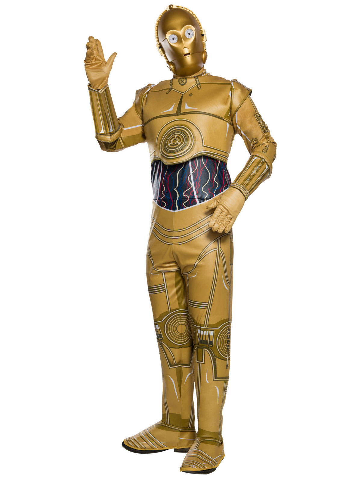 Rubies C-3PO Kostüm für Herren mit Overall, Kapuze, Maske und Handschuhen