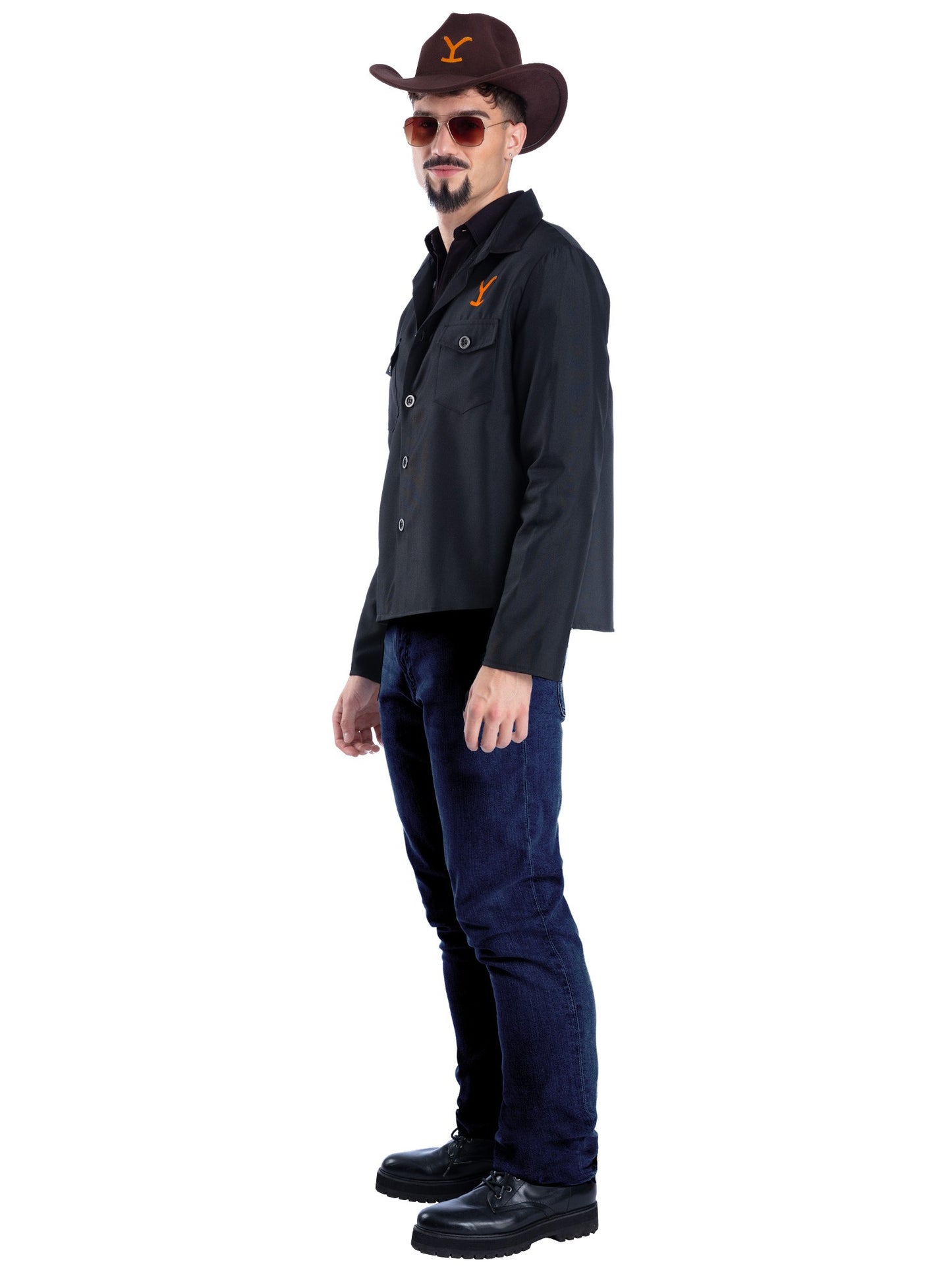 Smiffys Yellowstone Rip Wheeler Kit für Herren mit Jacke, Bart-Attrappe, Sonnenbrille und Hut – Seitenansicht