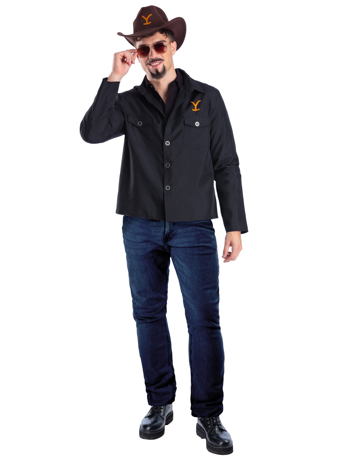 Smiffys Yellowstone Rip Wheeler Kit für Herren mit Jacke, Bart-Attrappe, Sonnenbrille und Hut – Produktansicht