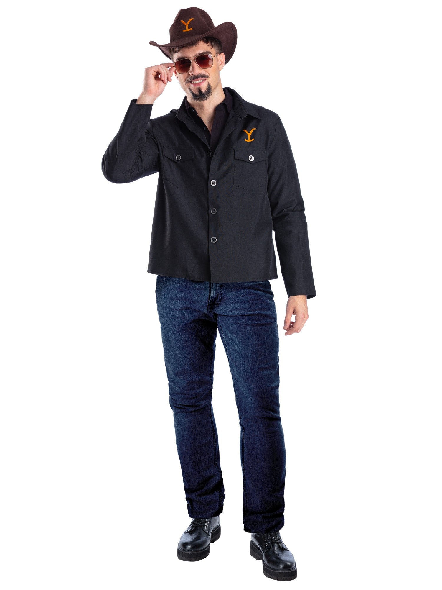 Smiffys Yellowstone Rip Wheeler Kit für Herren mit Jacke, Bart-Attrappe, Sonnenbrille und Hut – Produktansicht