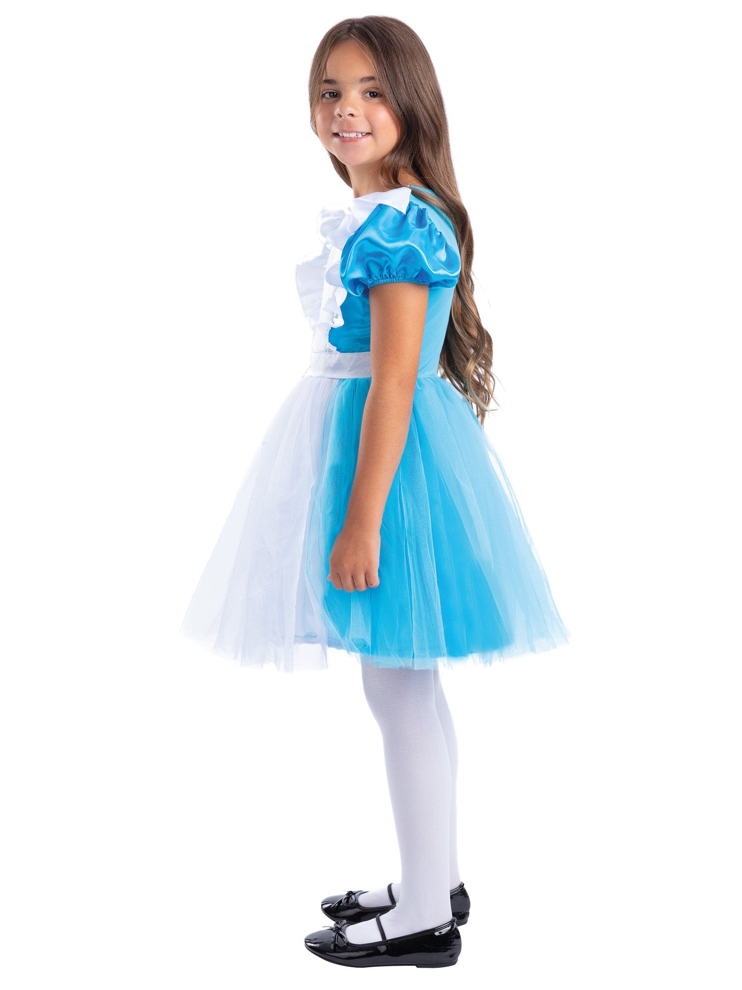 Smiffys Wonderland-Kostüm für Mädchen in Blau mit Kleid und Haarreif – Seitenansicht