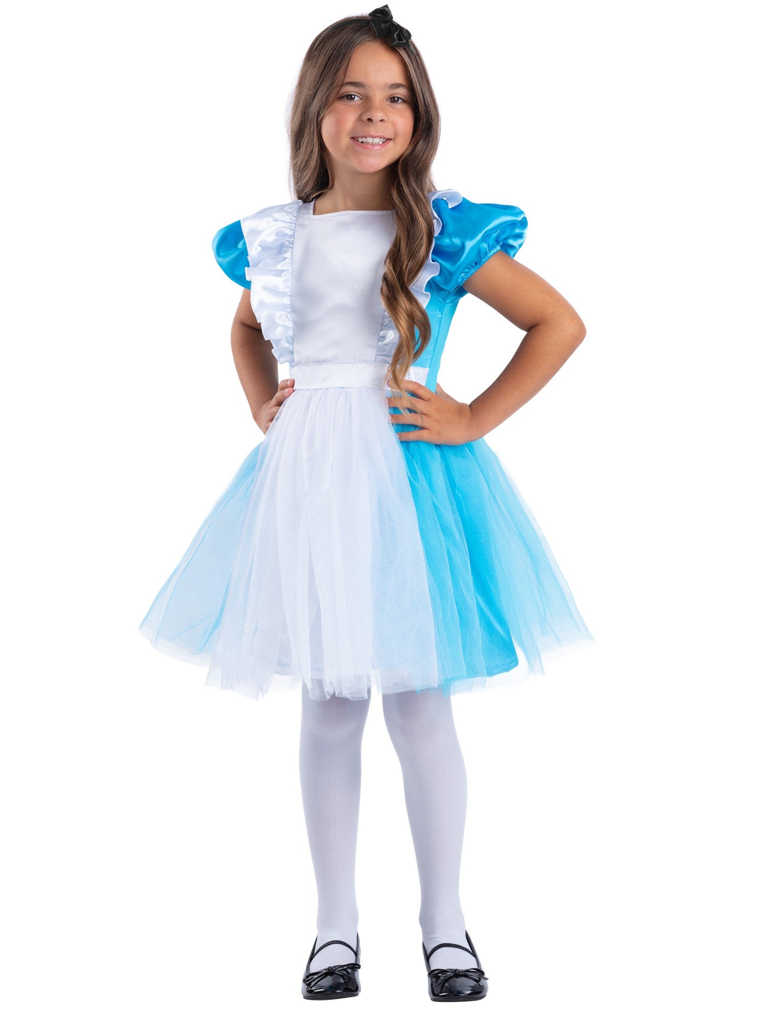Smiffys Wonderland-Kostüm für Mädchen in Blau mit Kleid und Haarreif – Produktansicht