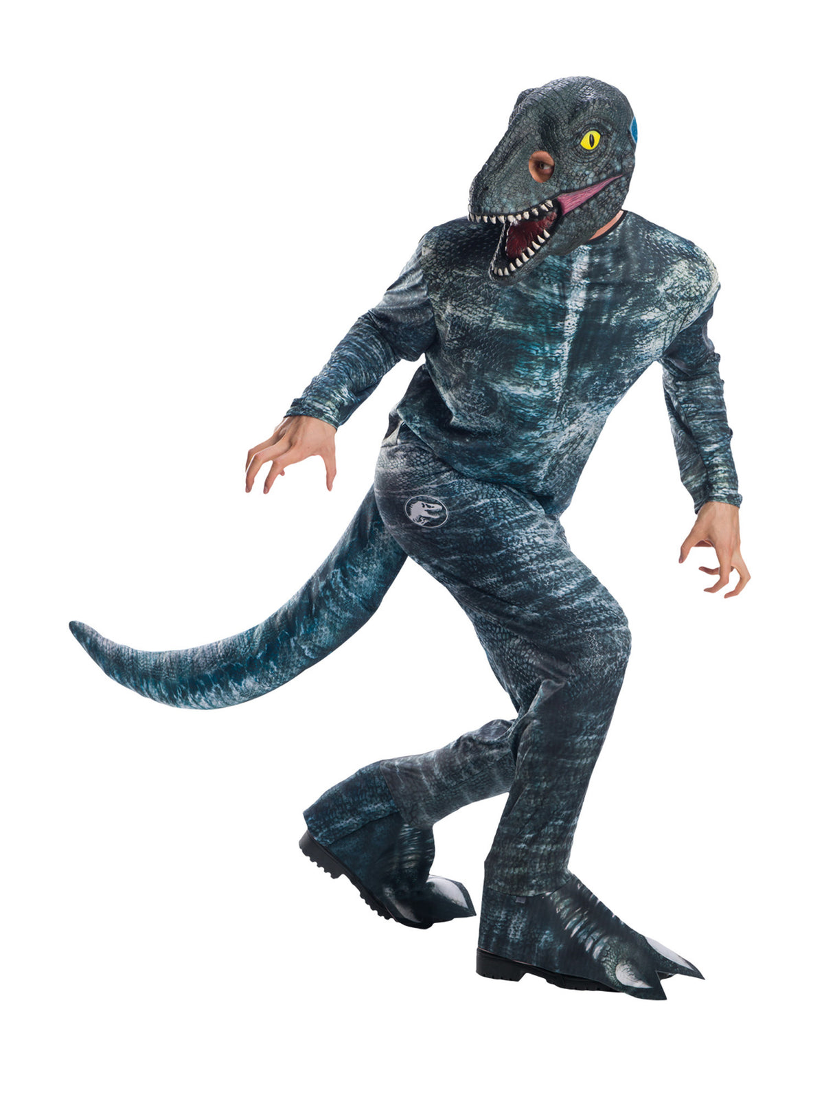 Rubies Velociraptor Blue Kostüm für Erwachsene mit Overall, Schwanz und Maske