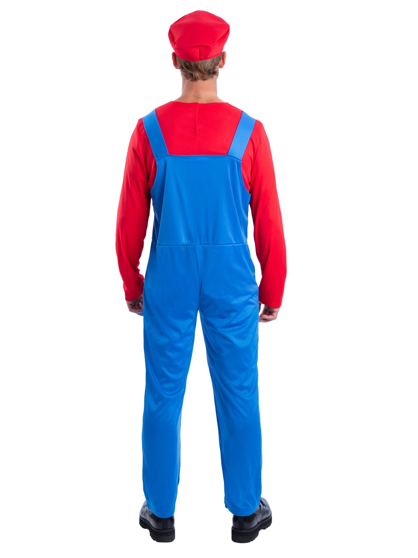 Smiffys Red Plumber Kostüm für Erwachsene mit Oberteil, Latzhose und Cap – Detailansicht