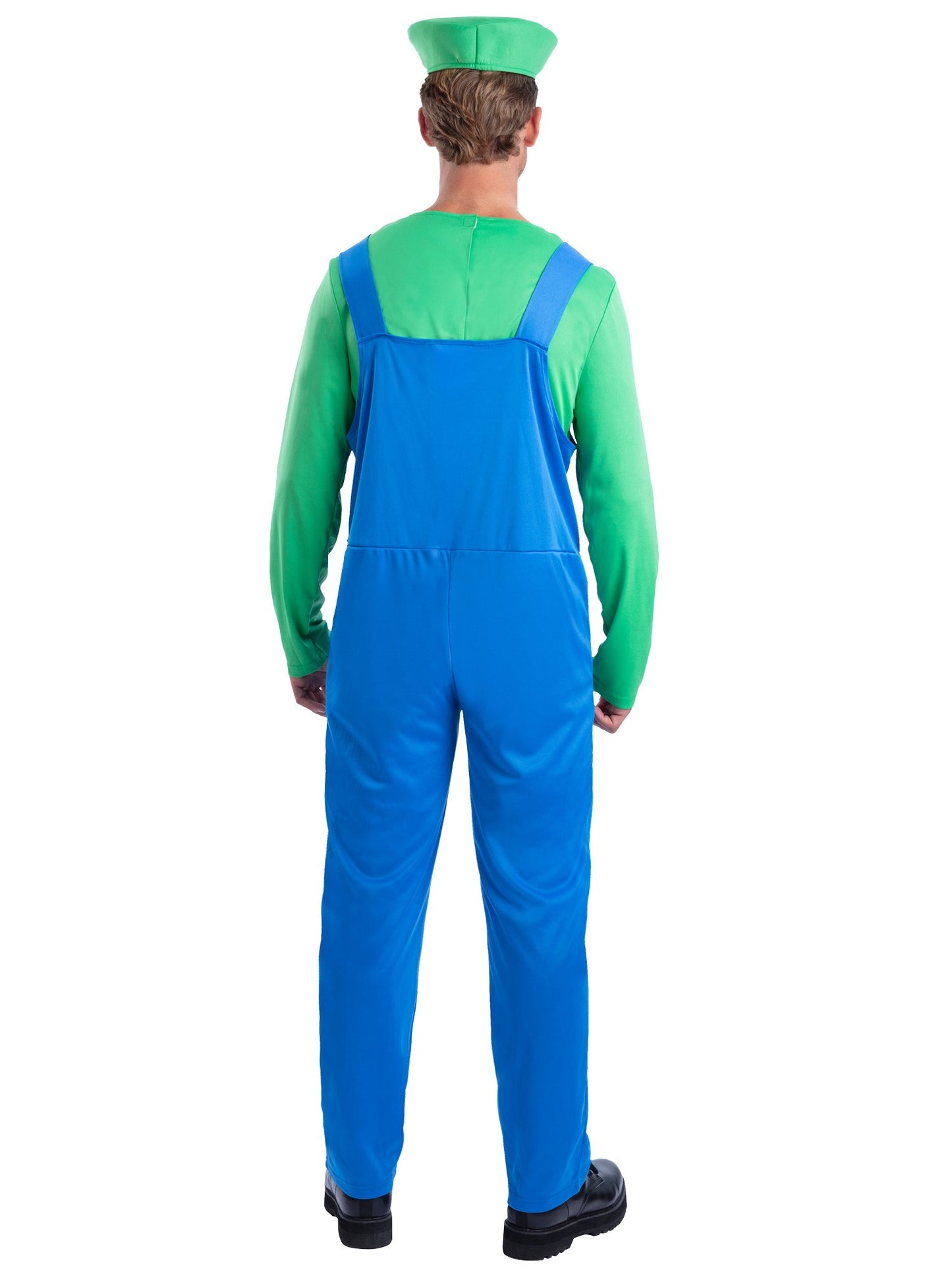 Smiffys Green Plumber Kostüm für Erwachsene mit Oberteil, Latzhose und Cap – Detailansicht