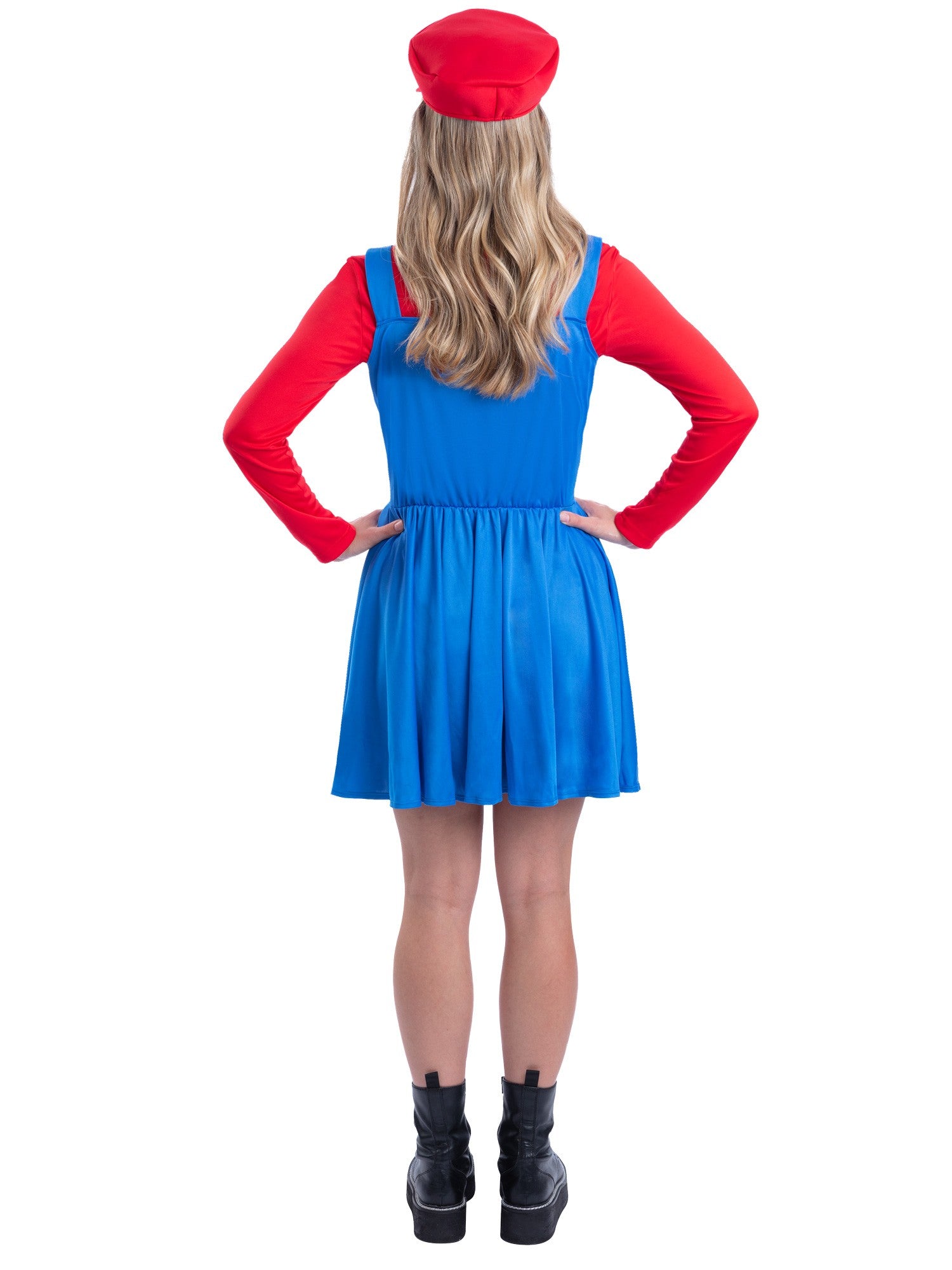 Smiffys Red Plumber Costume für Damen mit Kleid und Kappe – Detailansicht