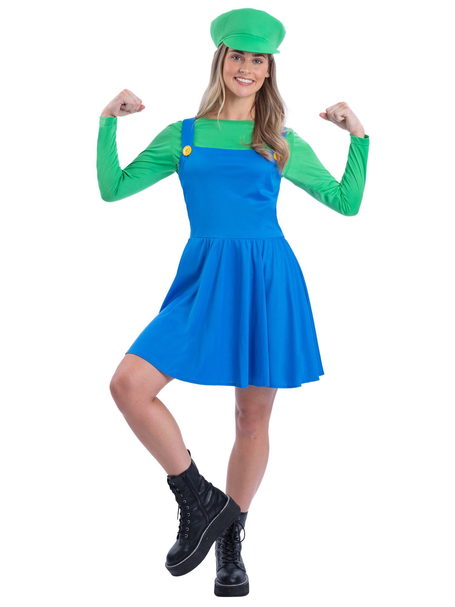 Smiffys Green Plumber Costume für Damen mit Top, Kleid und Cap – Produktansicht