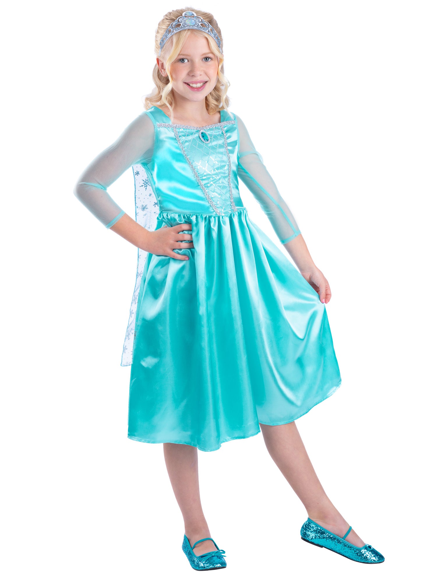 Smiffys Ice Princess Kostüm für Mädchen in Blau mit Kleid und Tiara