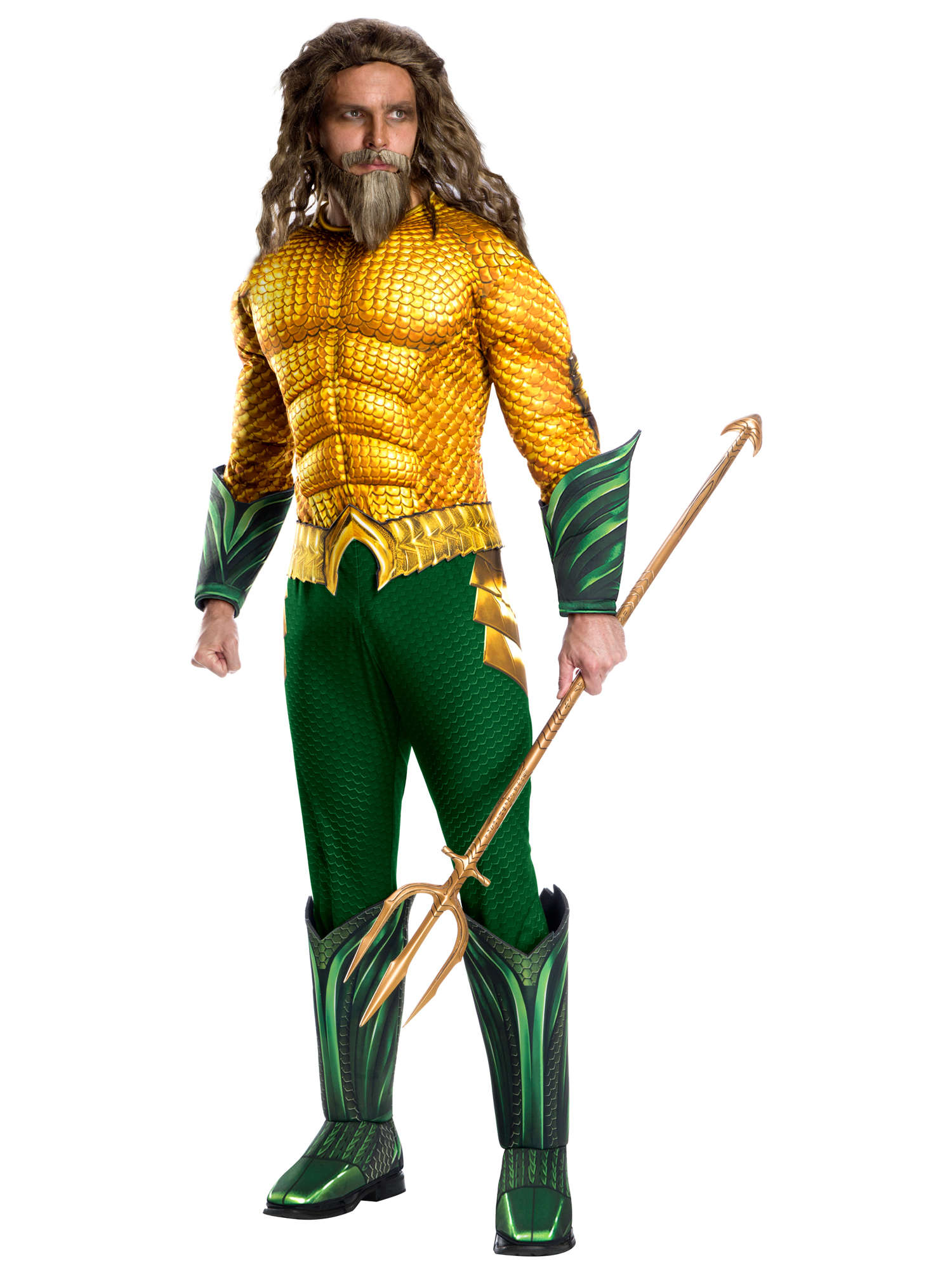 Rubies Aquaman Deluxe Kostüm für Erwachsene mit Overall, Armschienen, Stiefelüberziehern und Gürtel