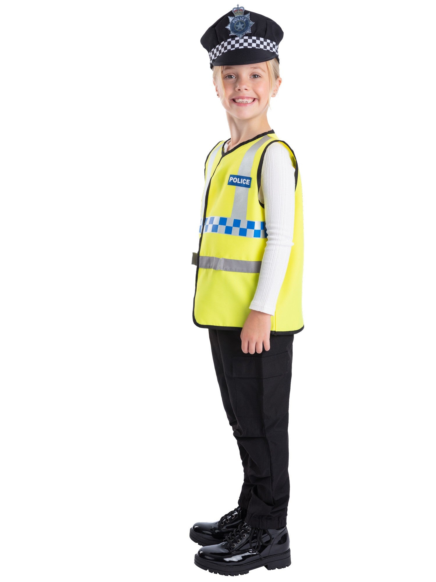 Smiffys UK-Polizei-Rollenspielset für Kinder mit Weste, Hut und Zubehör – Seitenansicht