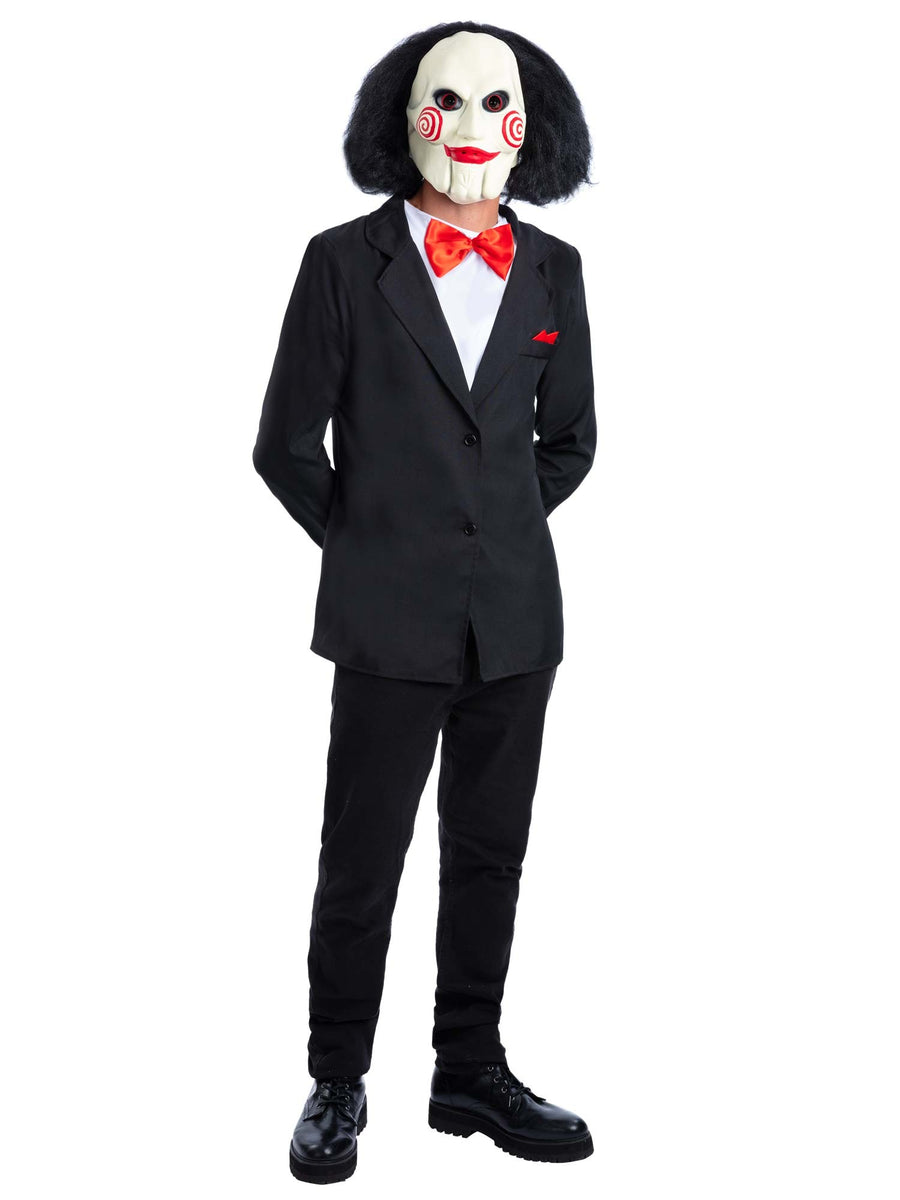 Smiffys Saw Jigsaw Kostüm-Set mit Jacke, Fliege und Latex-Maske – Produktansicht