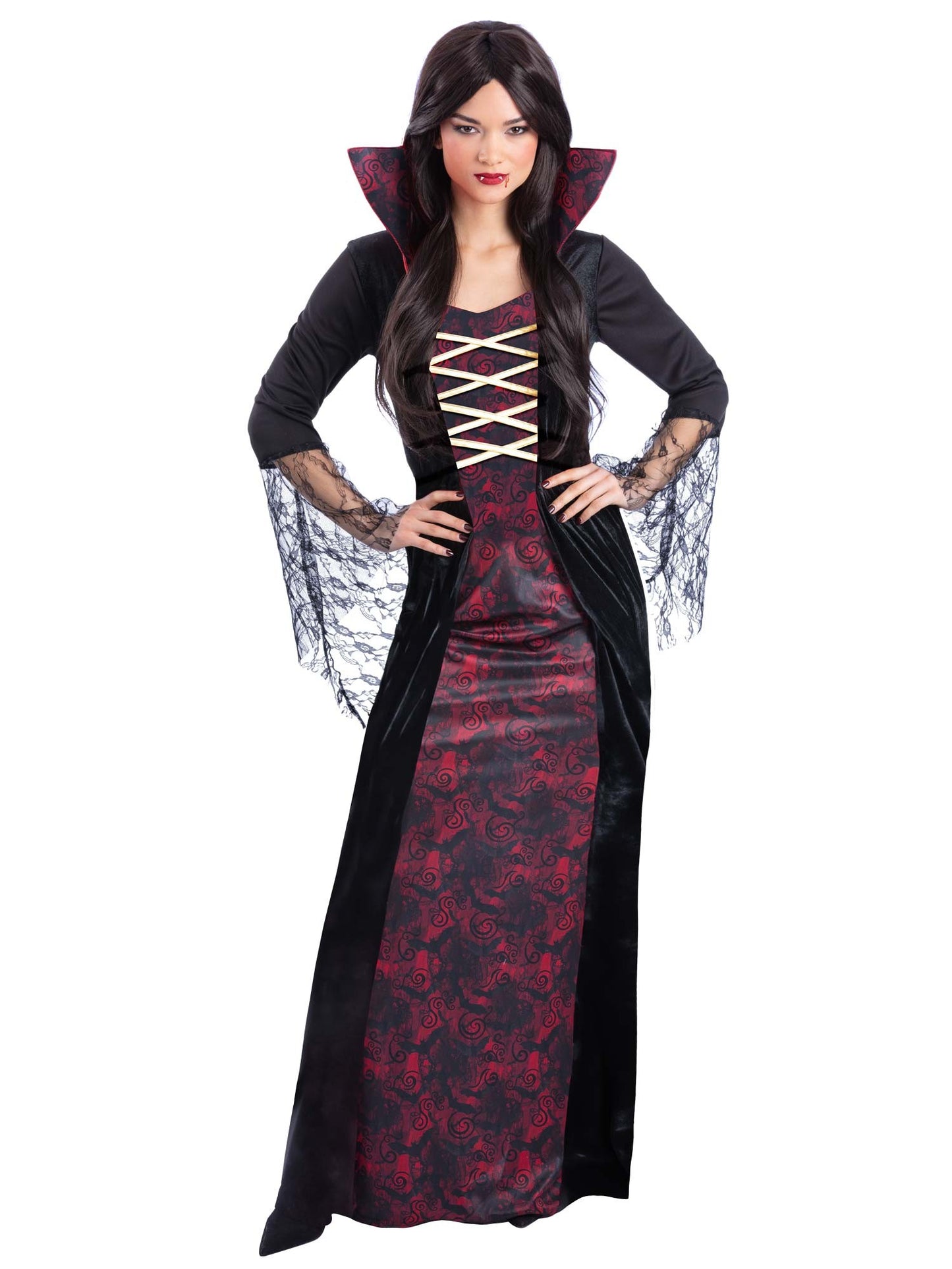 Smiffys Vampiress Kostüm für Damen mit Kleid und angenähtem Kragen – Produktansicht