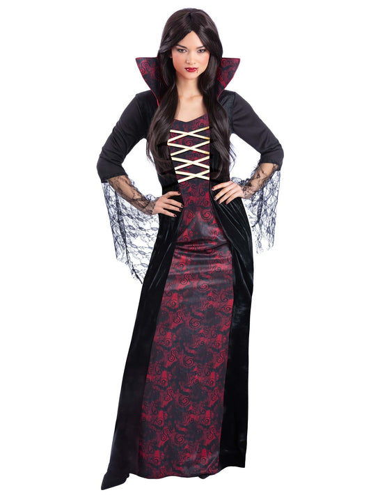Smiffys Vampiress Kostüm für Damen mit Kleid und angenähtem Kragen – Produktansicht