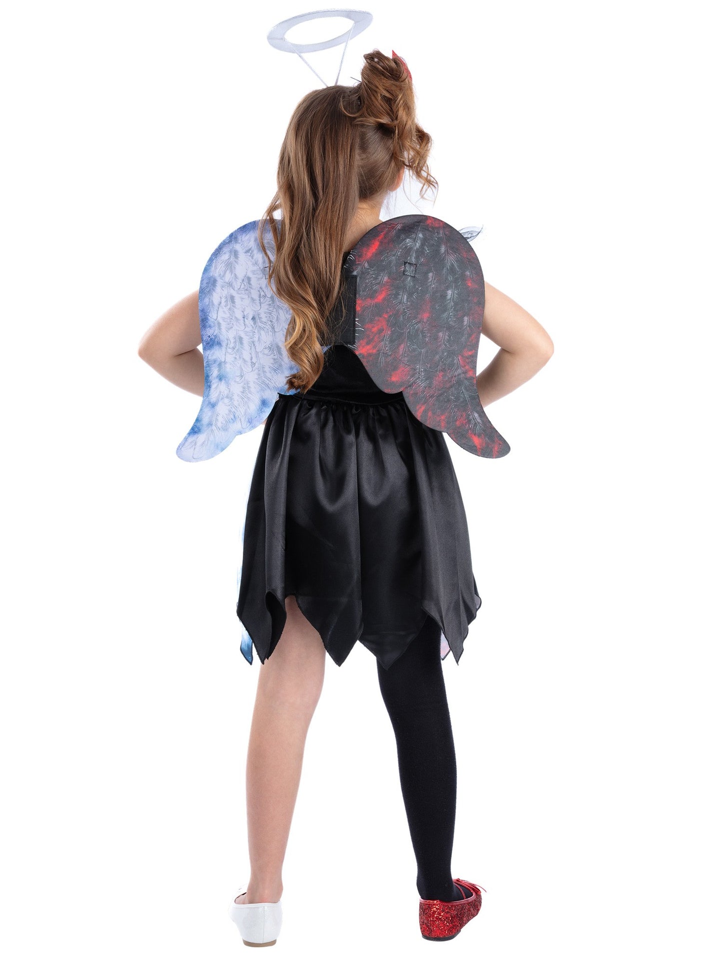 Smiffys Half Angel Half Devil Kostüm für Mädchen mit Kleid, Flügeln und Stirnband – Detailansicht