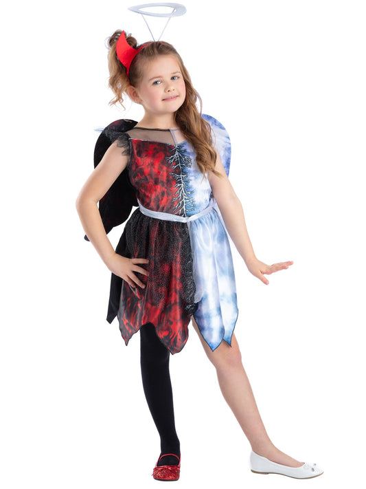 Smiffys Half Angel Half Devil Kostüm für Mädchen mit Kleid, Flügeln und Stirnband – Produktansicht