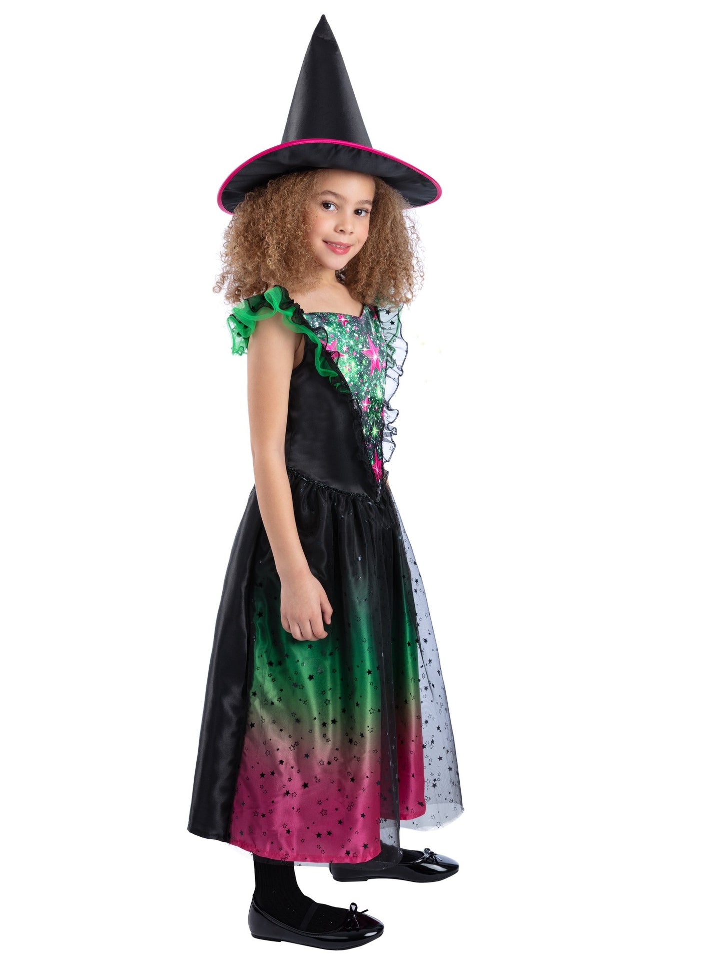 Smiffys Wicked Witch Light Up Kostüm für Mädchen mit Kleid und Hut – Seitenansicht