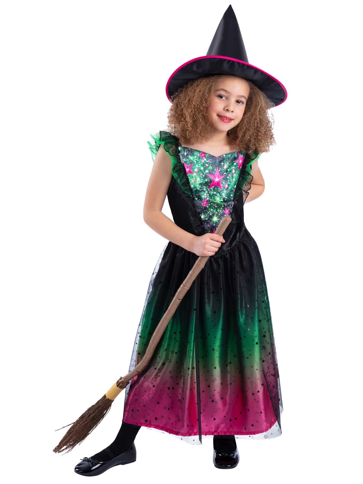 Smiffys Wicked Witch Light Up Kostüm für Mädchen mit Kleid und Hut – Produktansicht