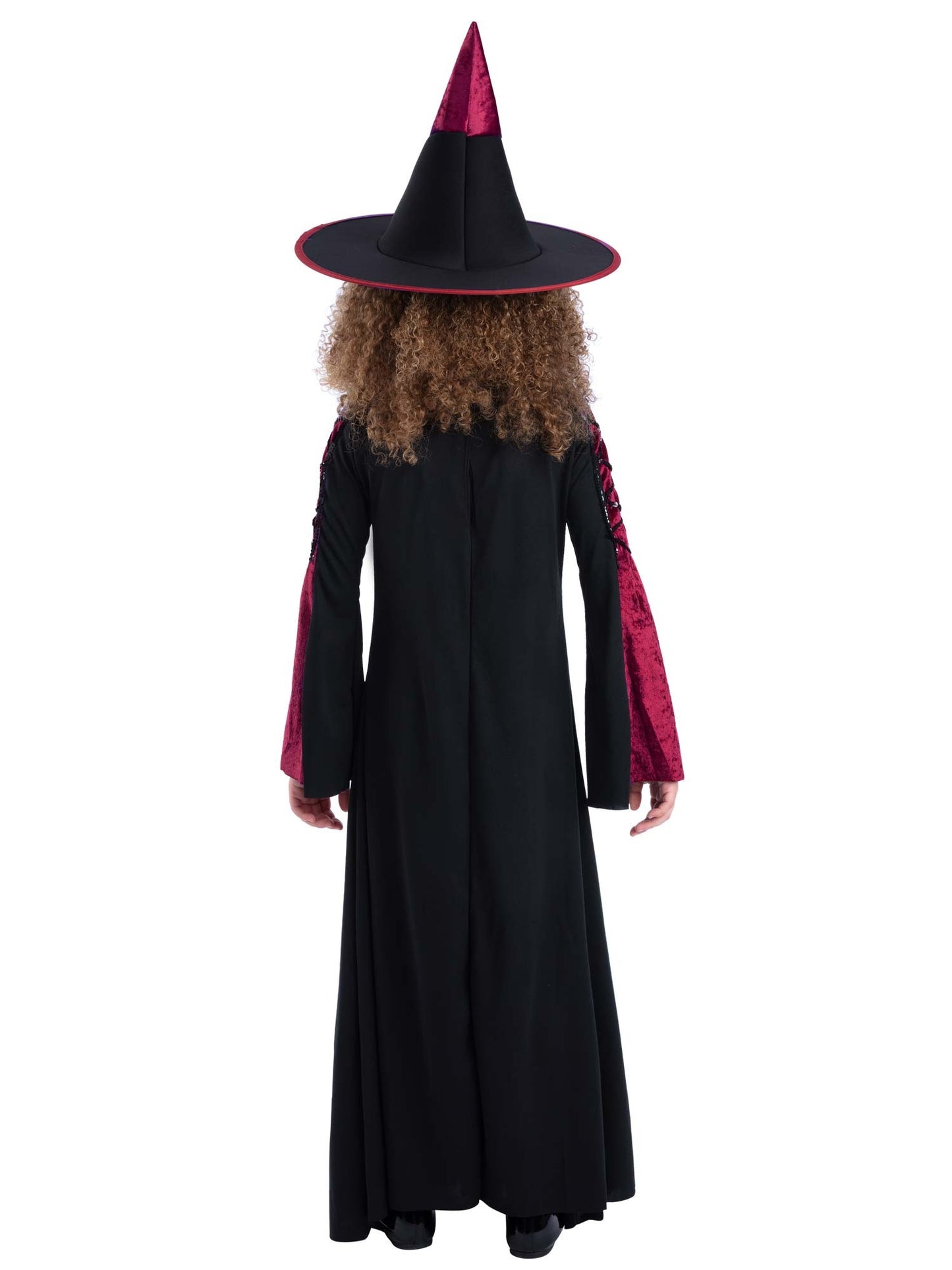 Smiffys Bewitched Hexenkostüm für Mädchen in Rot mit Kleid und Hexenhut – Detailansicht
