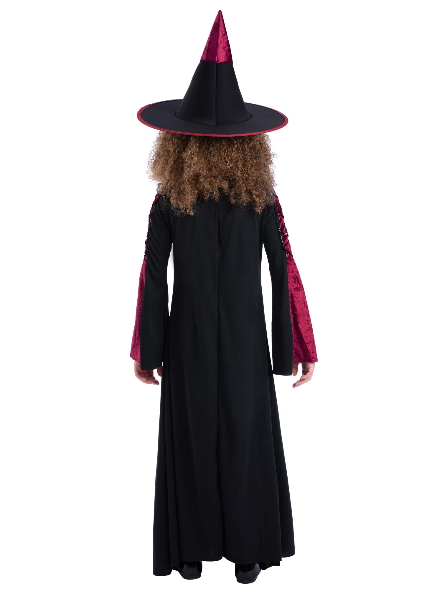 Smiffys Bewitched Hexenkostüm für Mädchen in Rot mit Kleid und Hexenhut – Detailansicht
