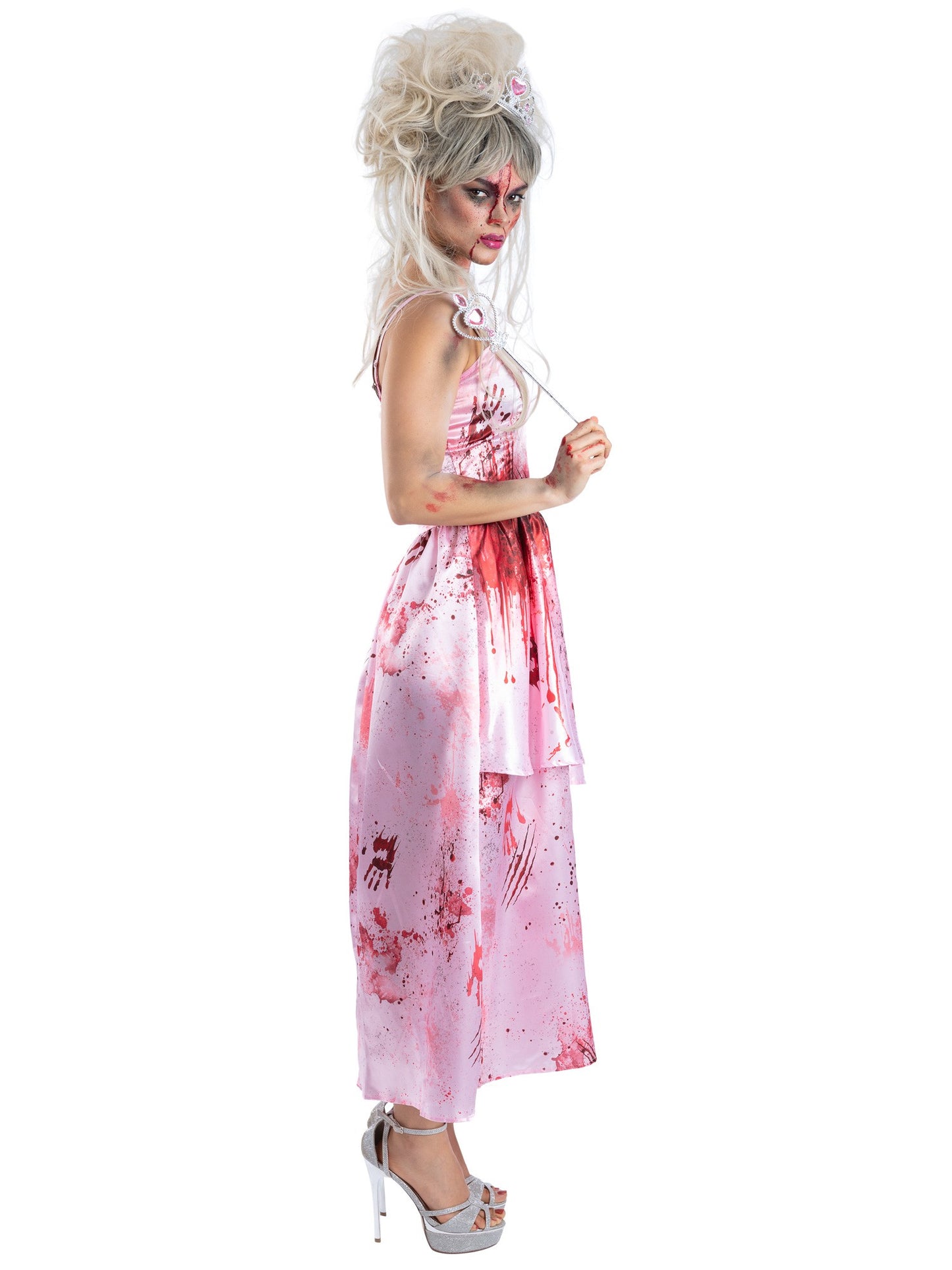 Smiffys Zombie Pink Princess Kostüm für Damen mit Kleid, Tiara und Zauberstab – Seitenansicht