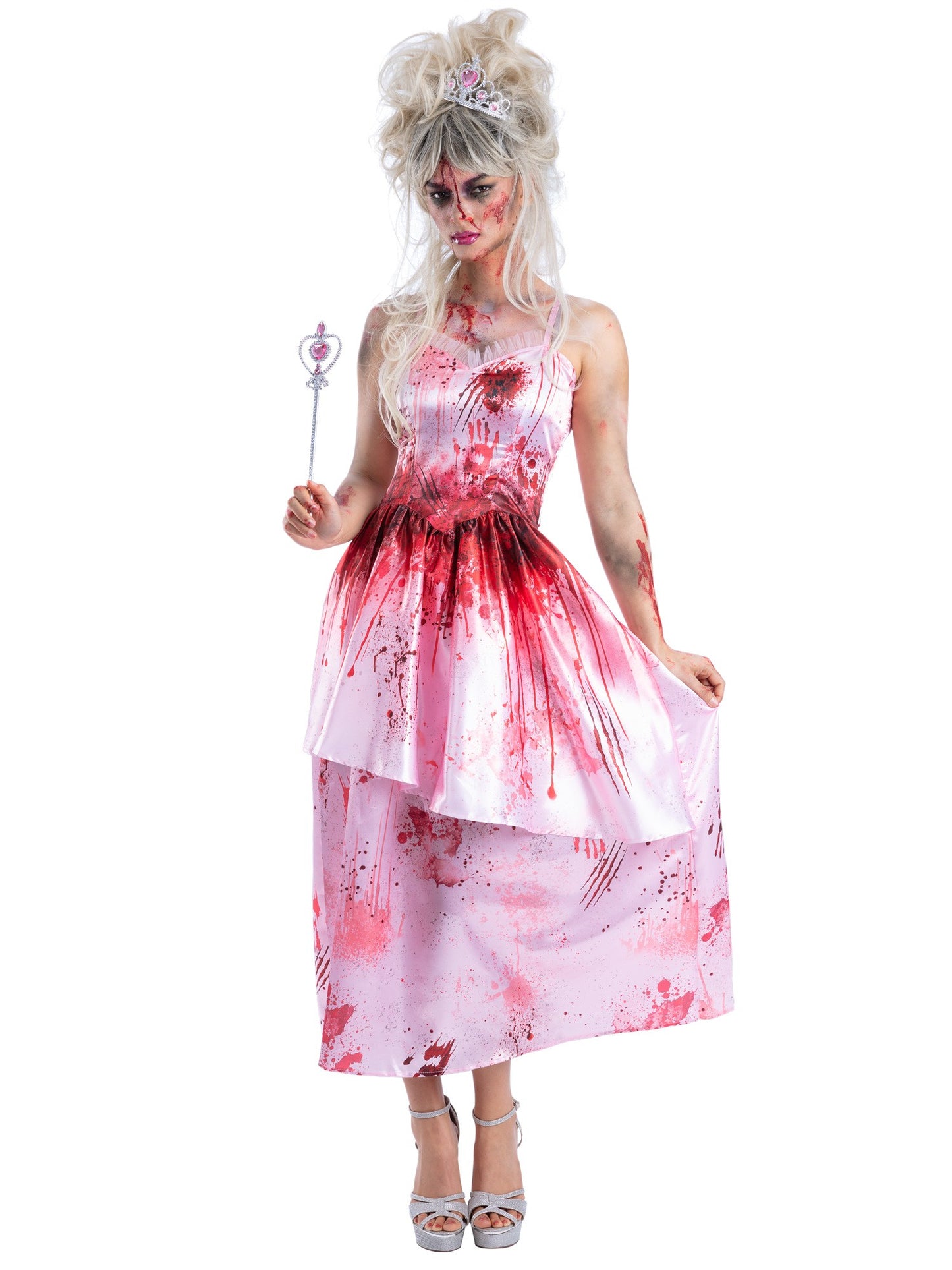 Smiffys Zombie Pink Princess Kostüm für Damen mit Kleid, Tiara und Zauberstab – Produktansicht