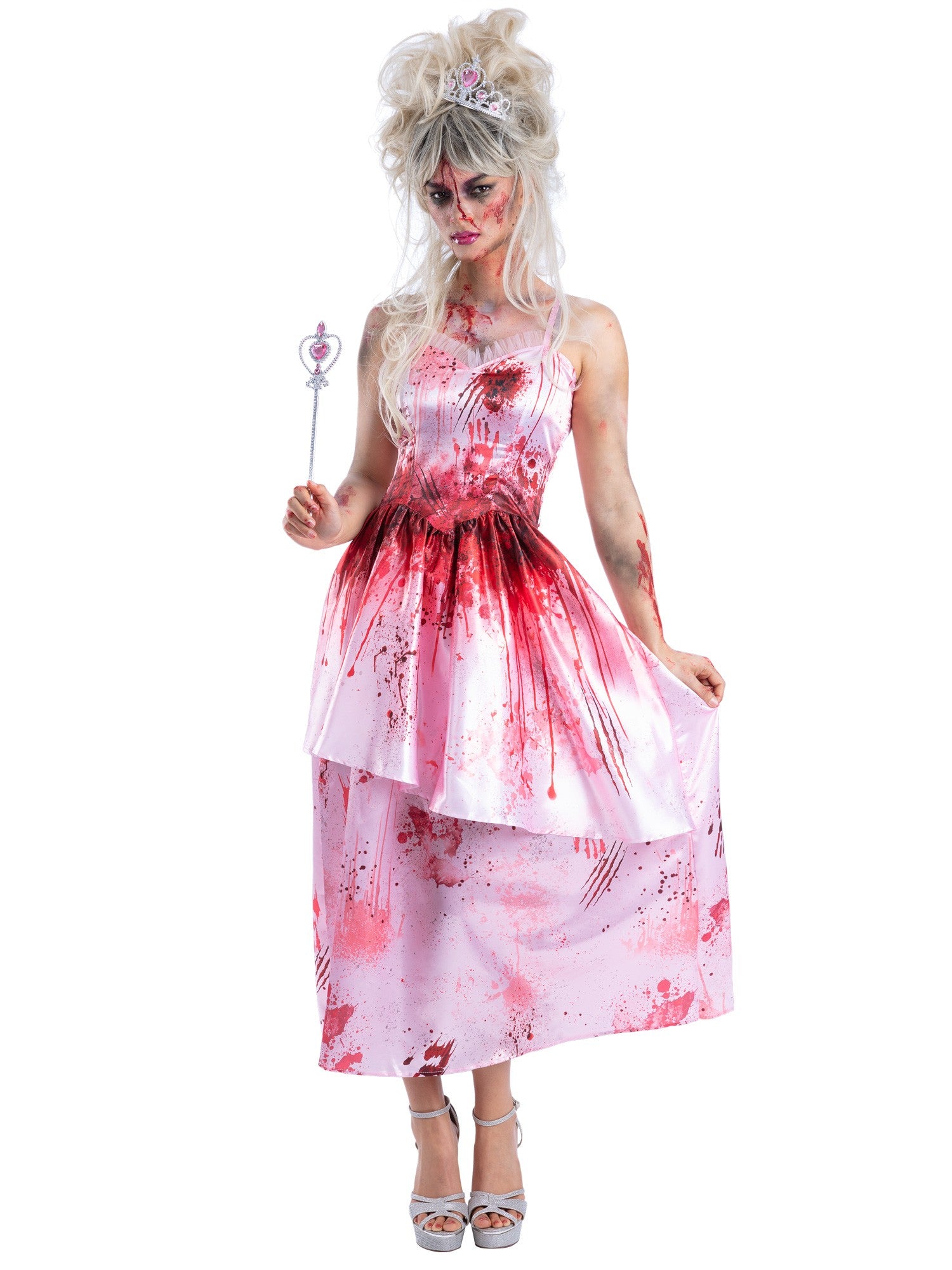 Smiffys Zombie Pink Princess Kostüm für Damen mit Kleid, Tiara und Zauberstab – Produktansicht