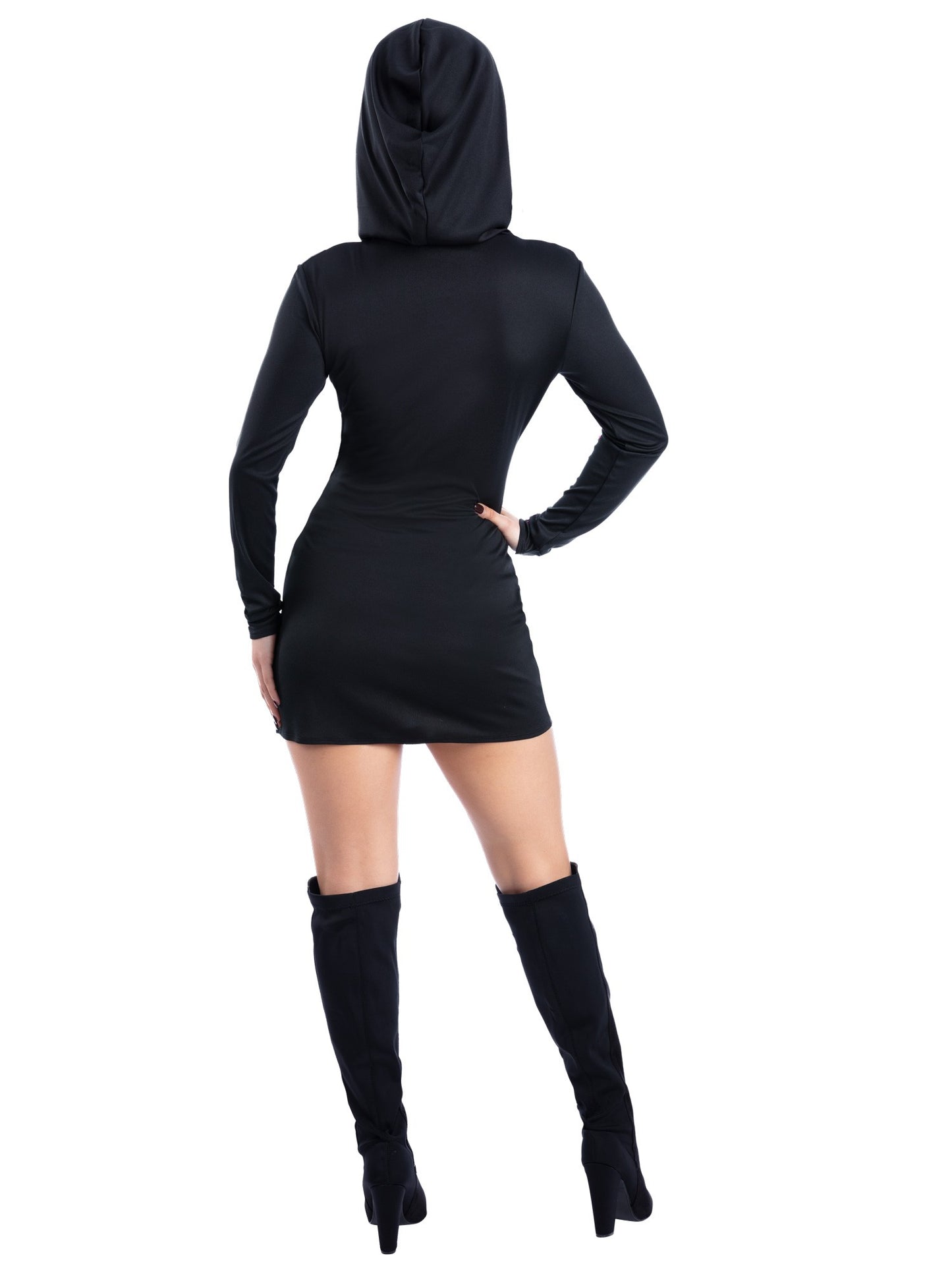 Smiffys Skelettkostüm mit Strass für Damen – Kleid mit Kapuze – Detailansicht