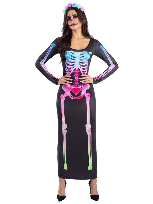 Smiffys Sugar Bones Skeleton Kostüm für Damen mit Kleid und Stirnband – Produktansicht