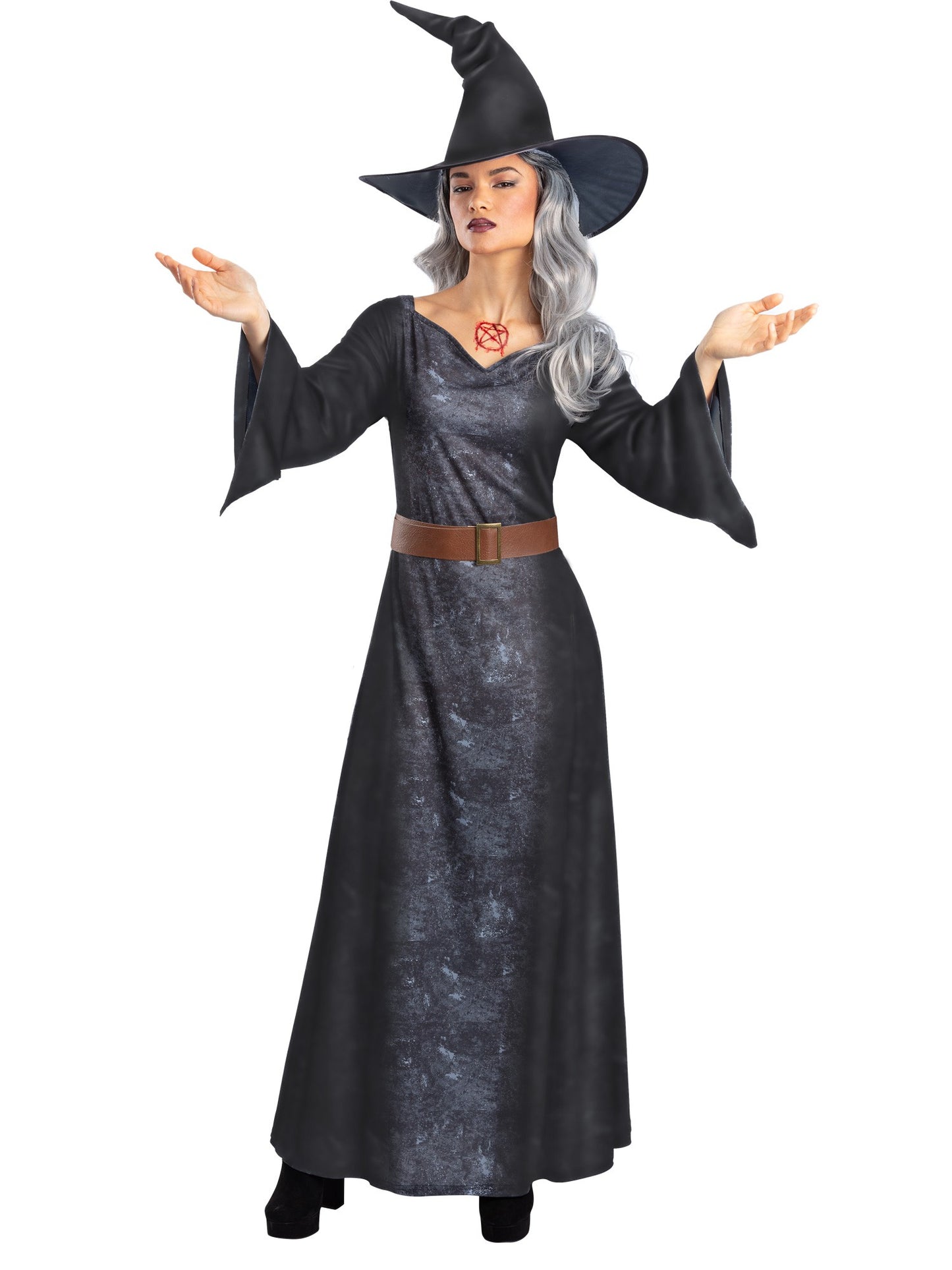 Smiffys Sorceress Hexen-Kostüm für Damen mit Kleid, Gürtel und Hut
