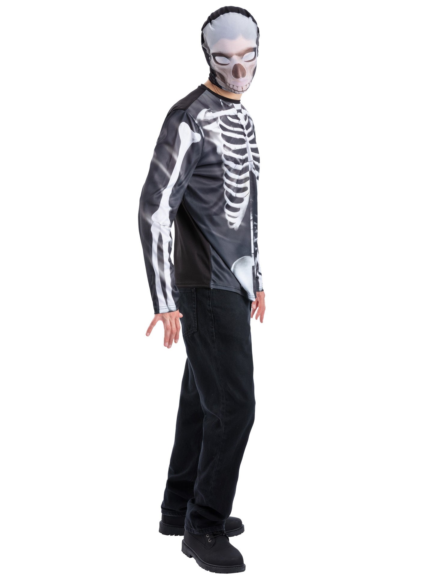 Smiffys Skeleton Kostümset für Herren mit Oberteil und Balaclava-Maske – Seitenansicht