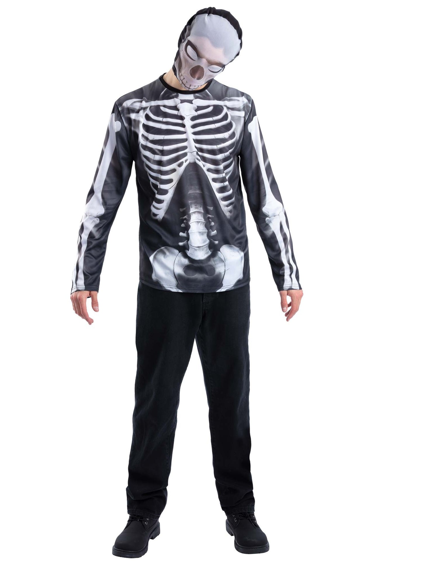 Smiffys Skeleton Kostümset für Herren mit Oberteil und Balaclava-Maske – Produktansicht