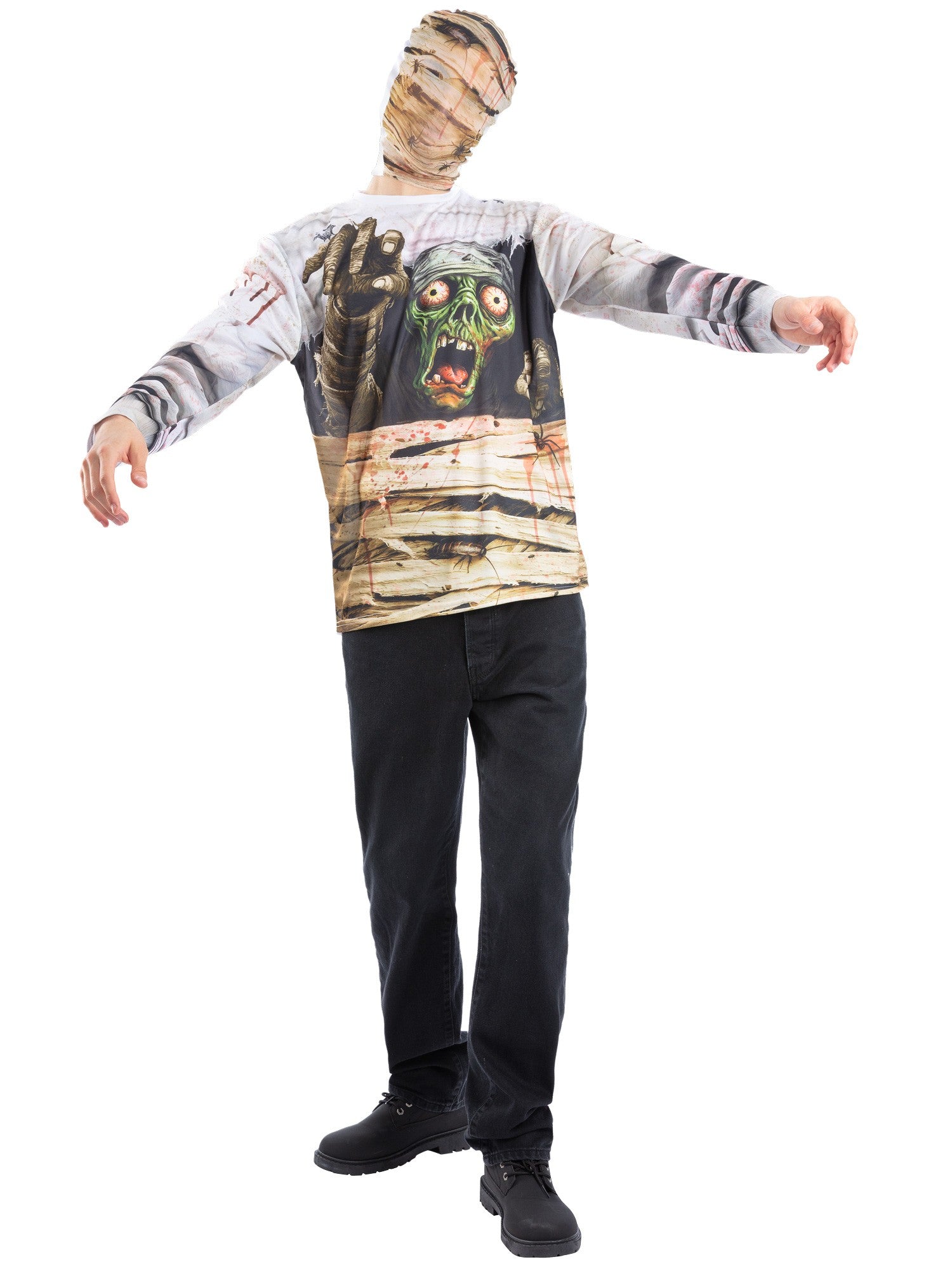 Smiffys Zombie-Mummy-Kostüm für Herren mit Oberteil und Balaclava-Maske – Produktansicht