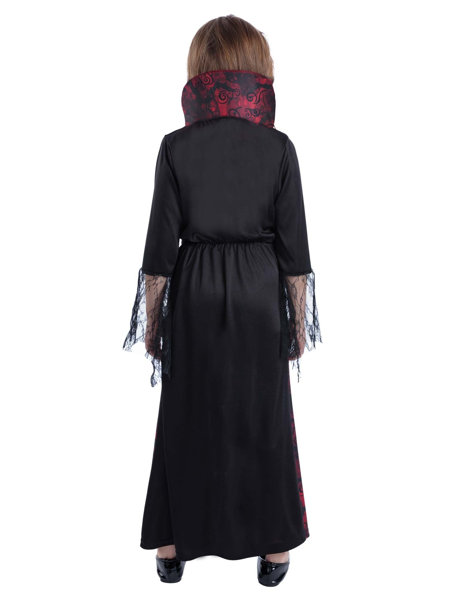 Smiffys Vampiress-Kostüm für Mädchen mit Kleid und angenähtem Kragen – Detailansicht