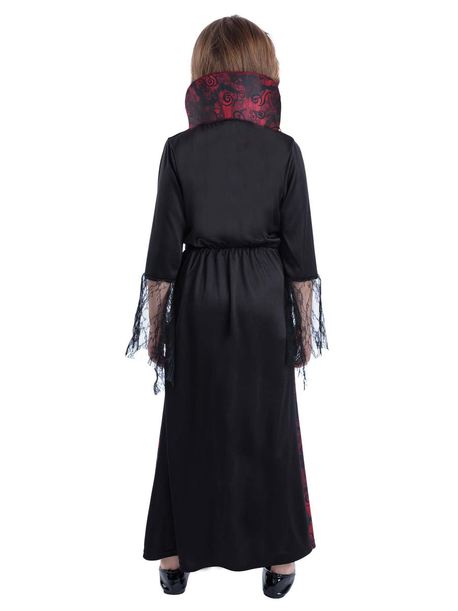 Smiffys Vampiress-Kostüm für Mädchen mit Kleid und angenähtem Kragen – Detailansicht