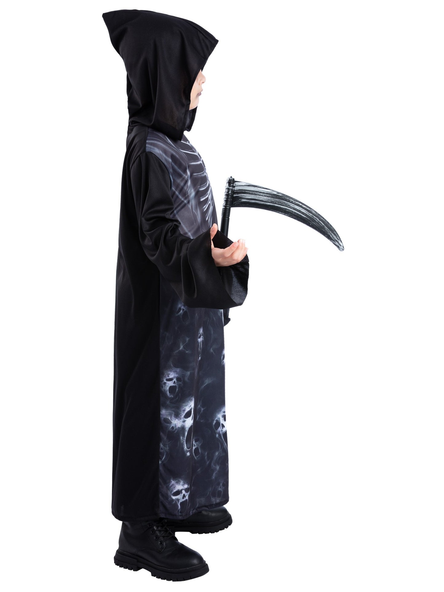 Smiffys Wizard Screaming Reaper Kostüm für Kinder mit Robe, Kapuze und Sense – Seitenansicht