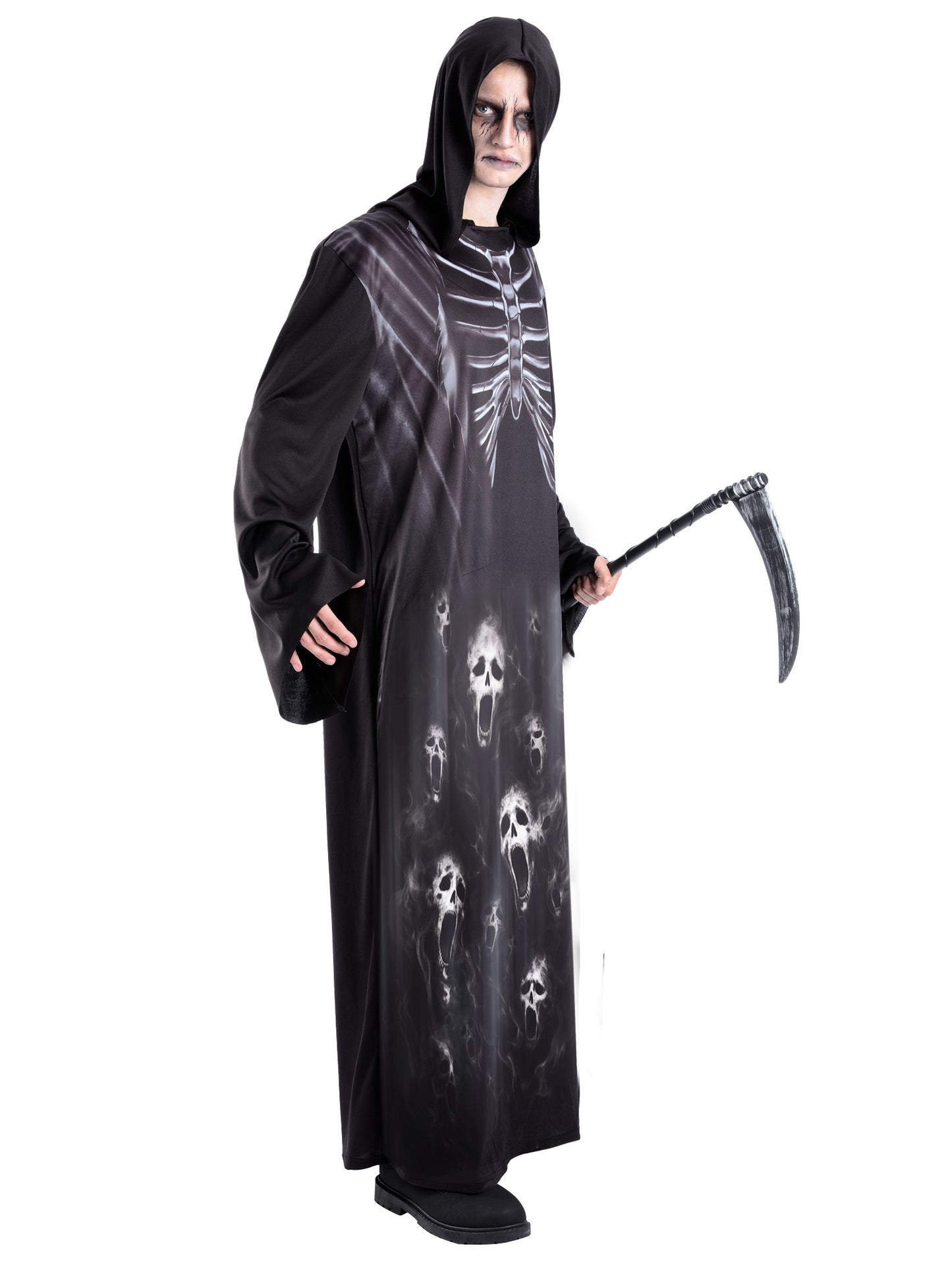 Smiffys WIZARD Screaming Reaper Kostüm für Herren mit Robe, Kapuze und Sense – Seitenansicht