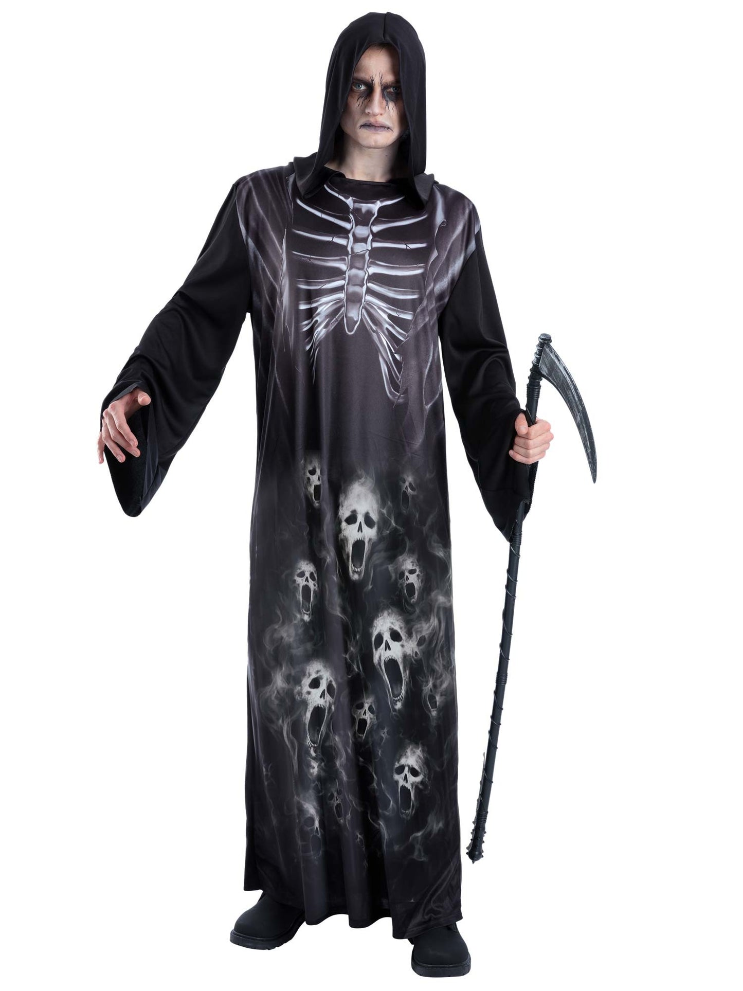 Smiffys WIZARD Screaming Reaper Kostüm für Herren mit Robe, Kapuze und Sense – Produktansicht