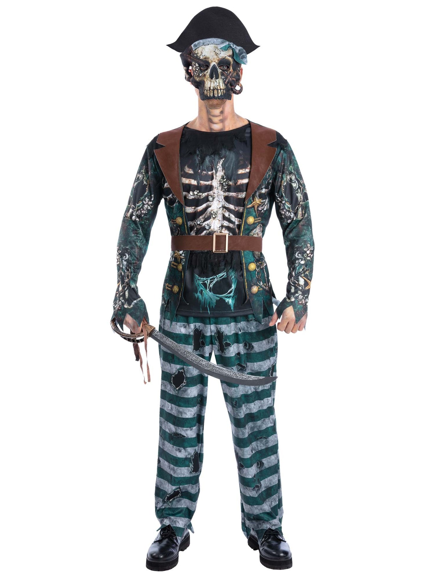 Smiffys Skeleton Pirate Captain Kostüm für Herren in Braun – Produktansicht