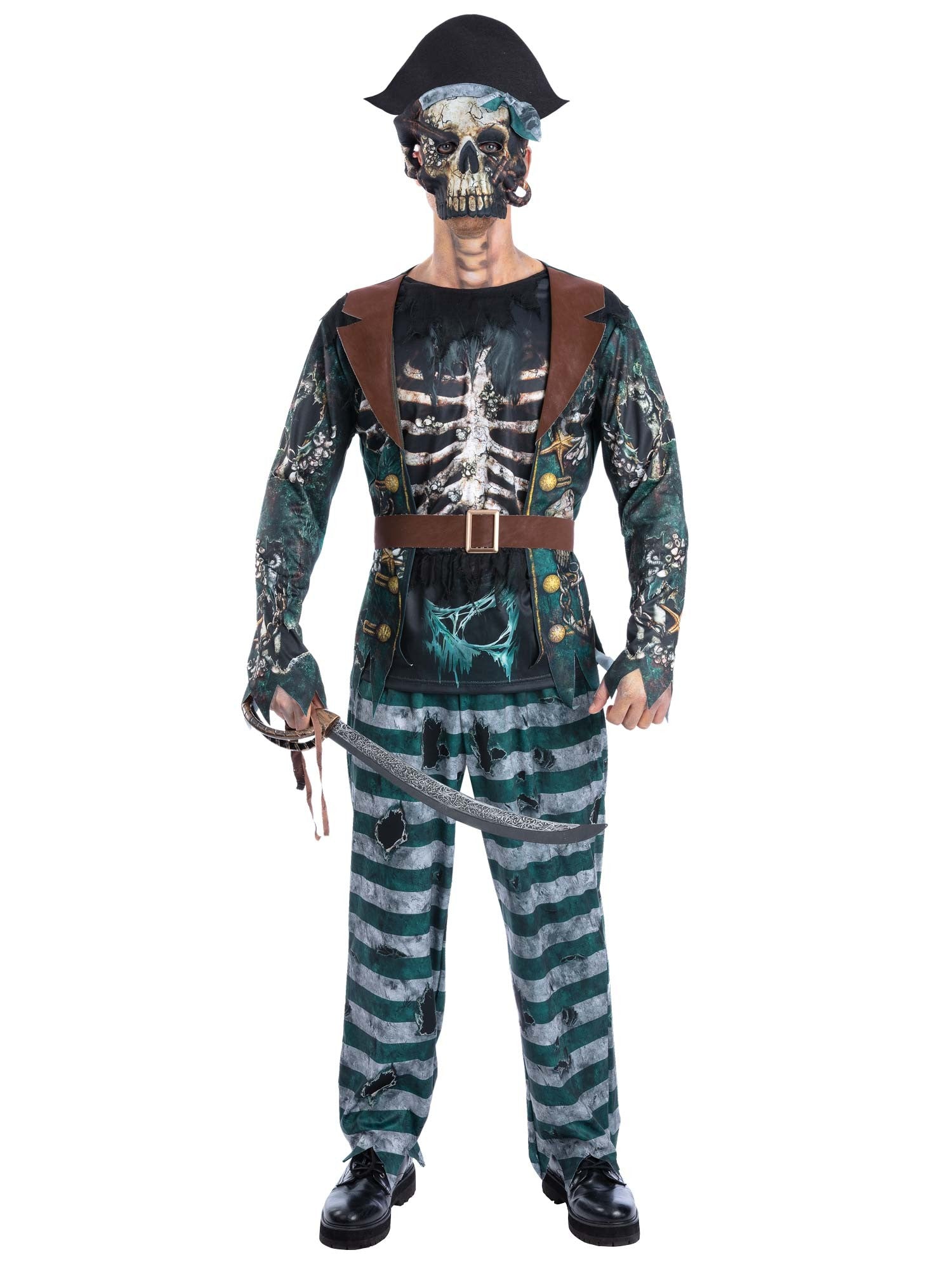 Smiffys Skeleton Pirate Captain Kostüm für Herren in Braun – Produktansicht