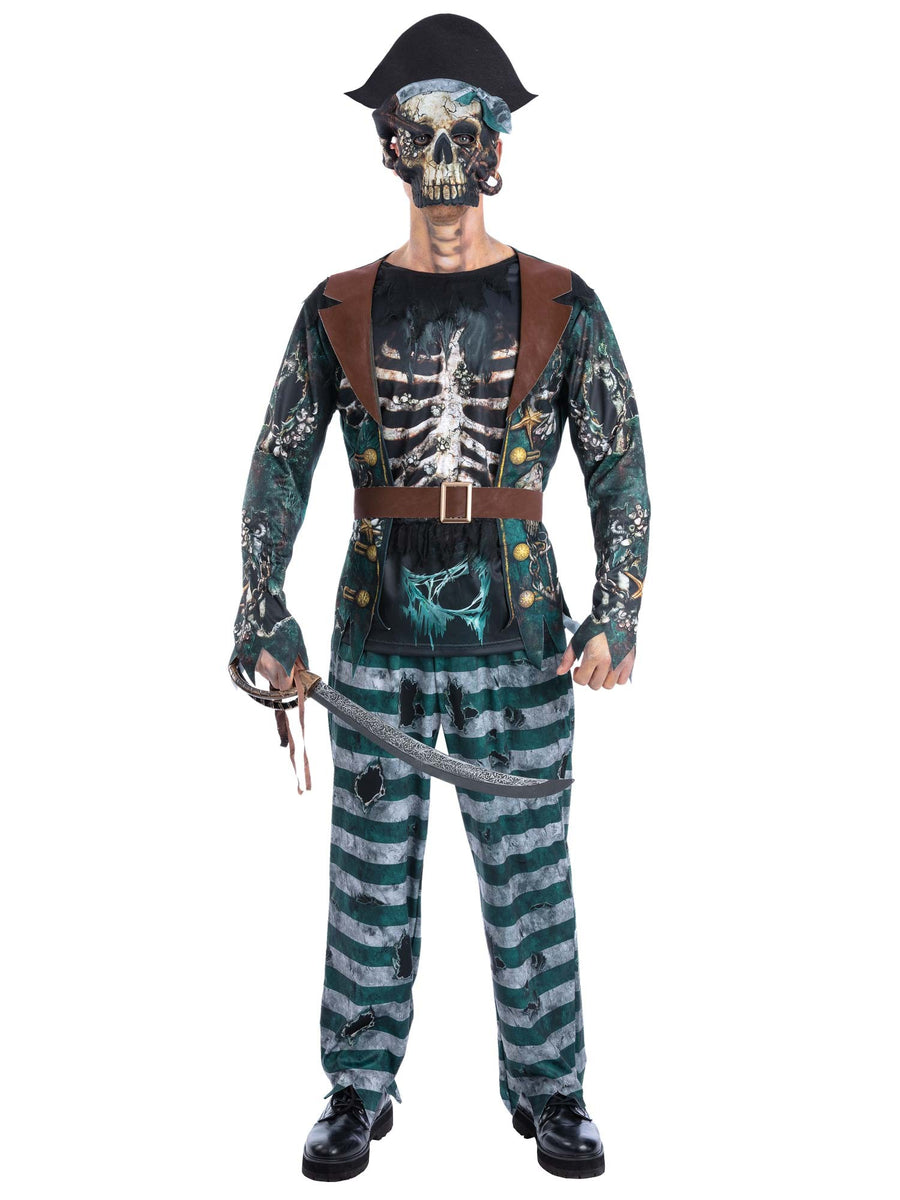 Smiffys Skeleton Pirate Captain Kostüm für Herren in Braun – Produktansicht