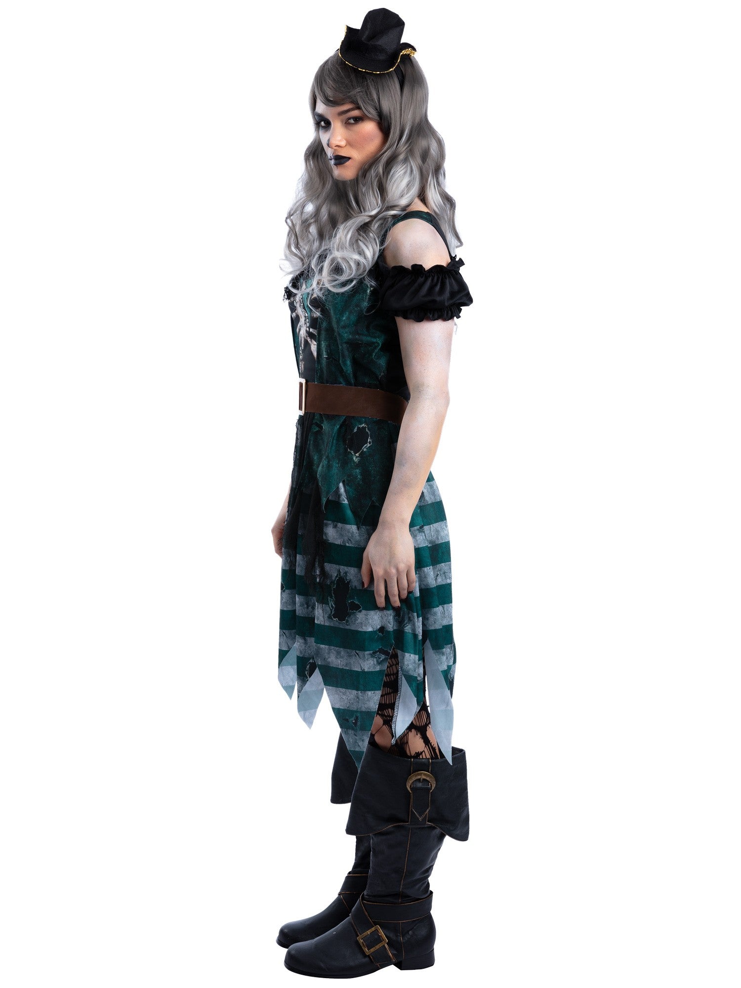 Smiffys Skeleton Pirate Buccaneer Kostüm für Damen mit Kleid, Gürtel und Hut – Seitenansicht
