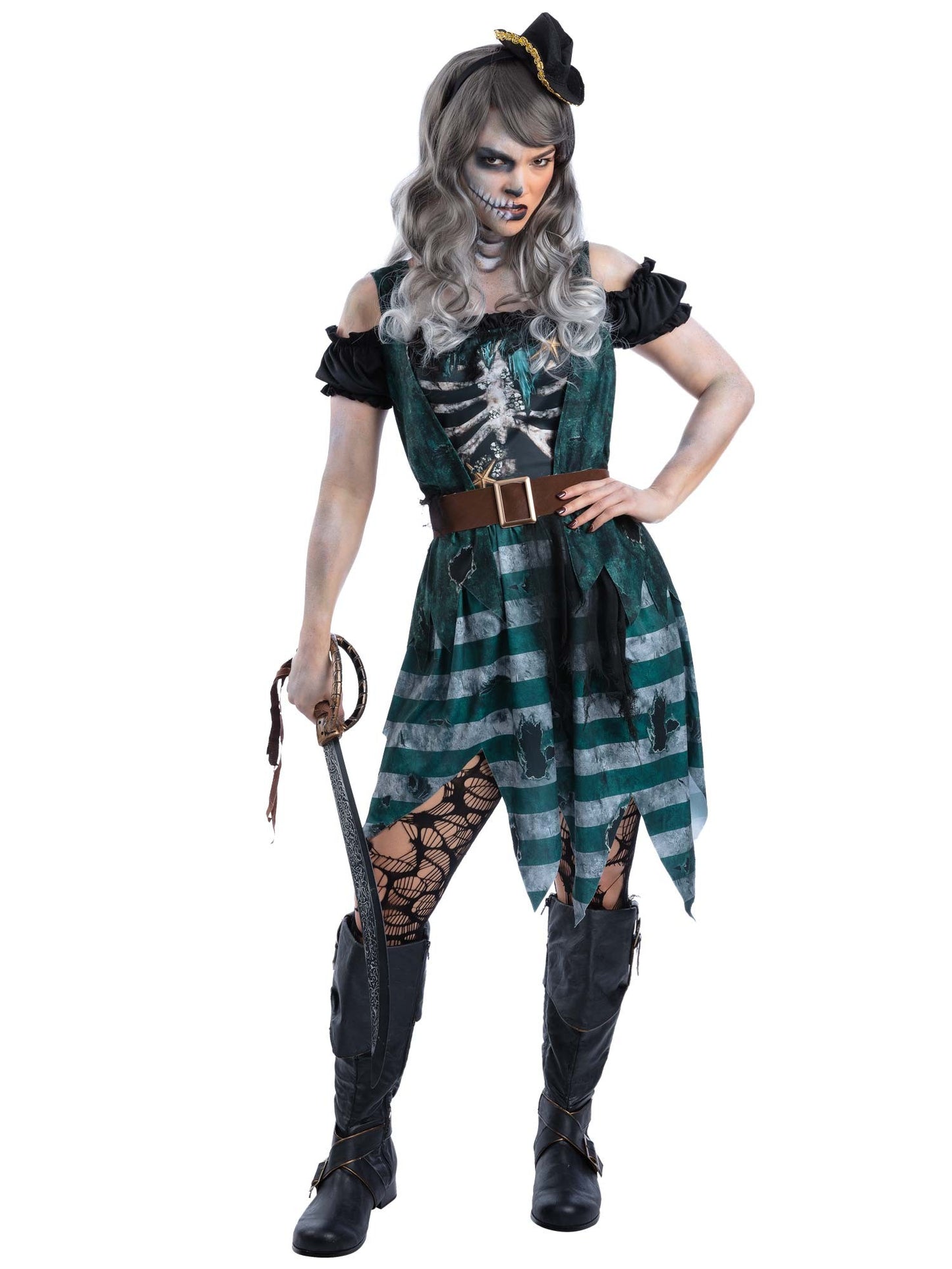 Smiffys Skeleton Pirate Buccaneer Kostüm für Damen mit Kleid, Gürtel und Hut – Produktansicht