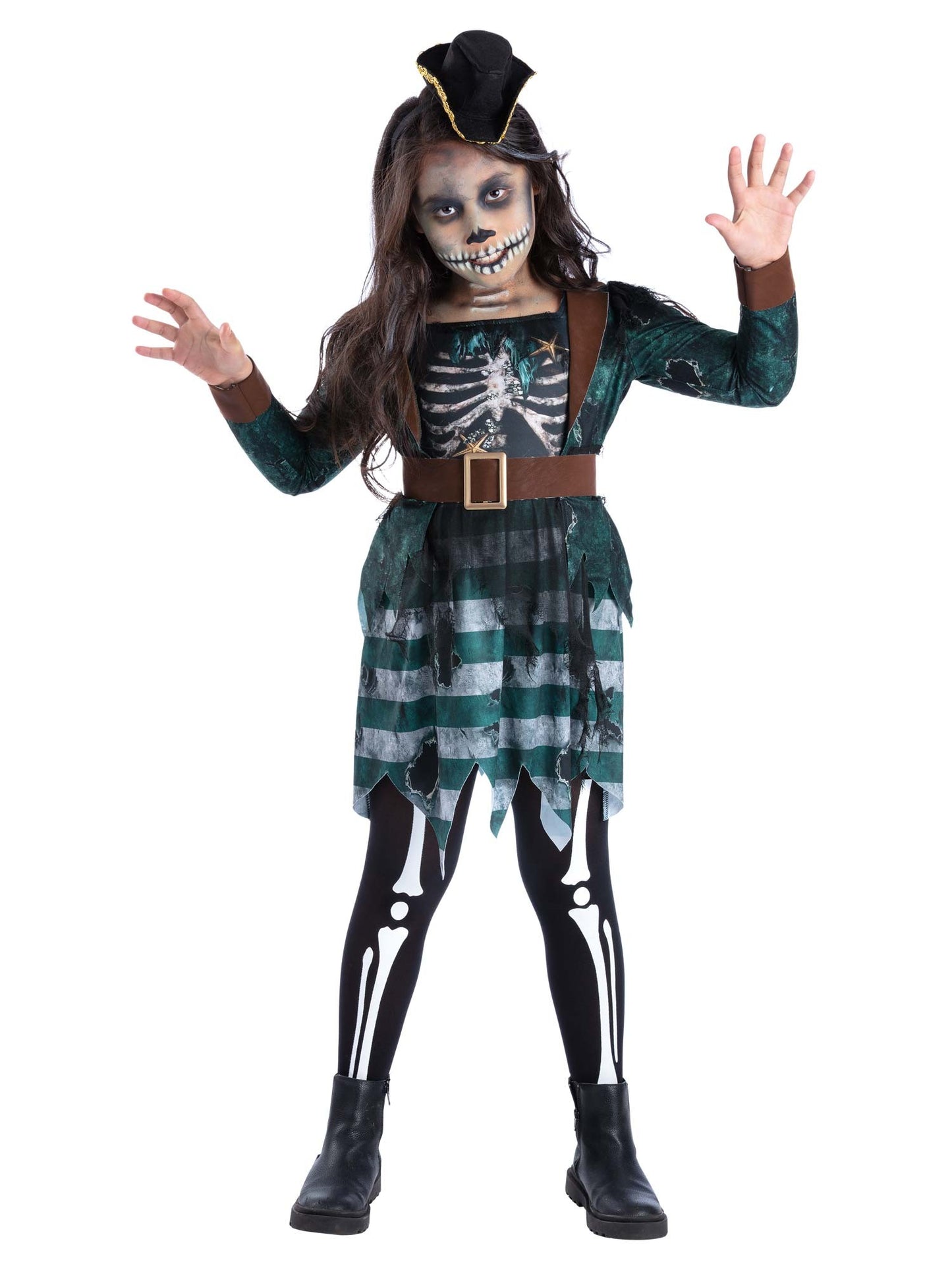 Smiffys Skeleton Pirate Maiden Kostüm für Mädchen mit Kleid, Gürtel und Hut – Produktansicht
