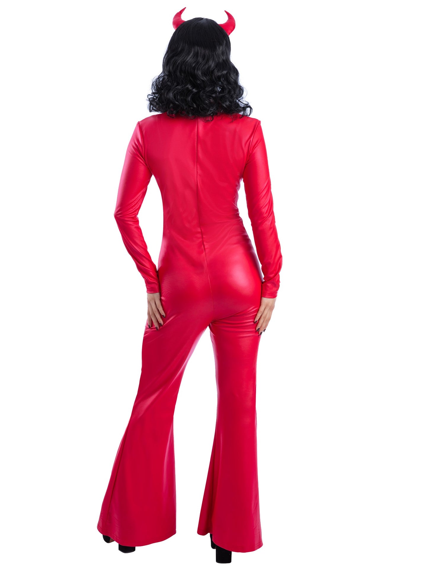 Smiffys Fever Devil Skeleton Kostüm für Damen mit bedrucktem Overall und Haarreif – Detailansicht