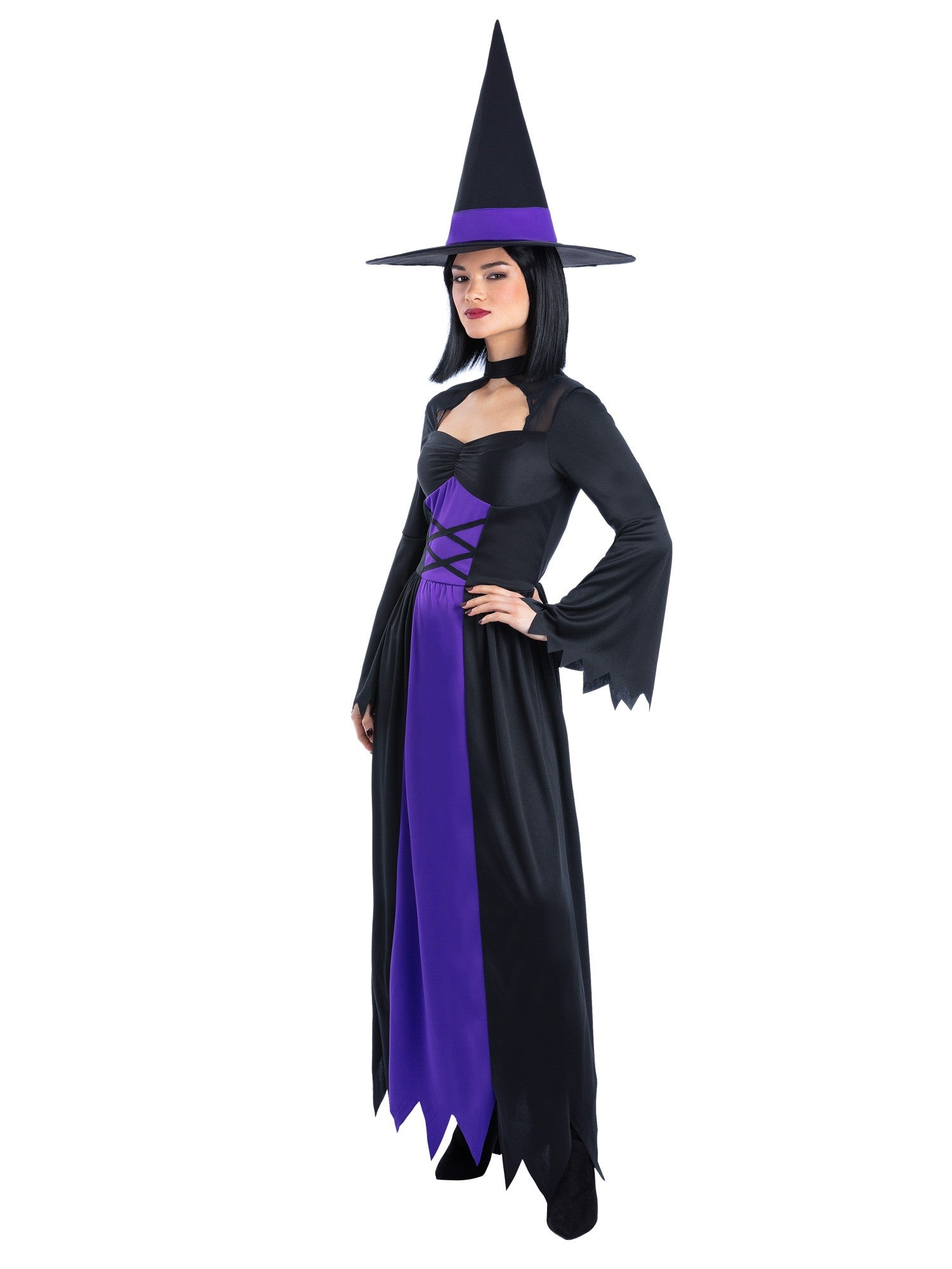 Smiffys Bewitched Hexenkostüm Purple für Damen mit Kleid und Hut – Seitenansicht