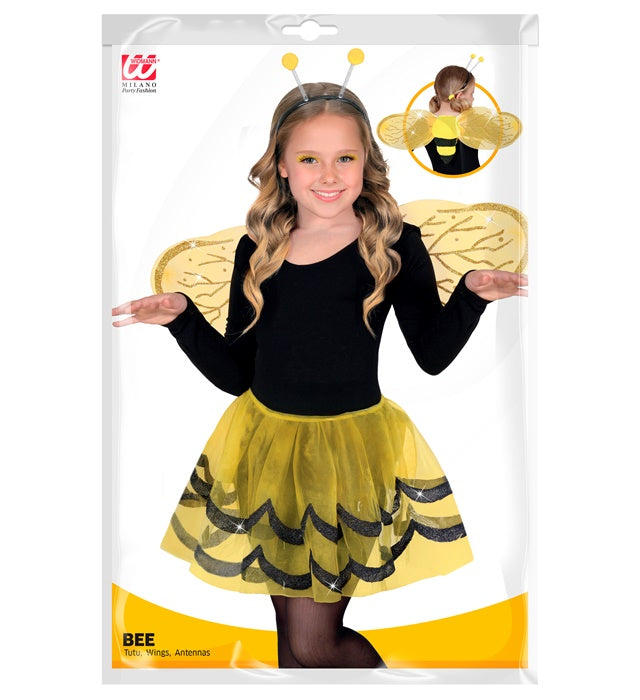 Biene Kostüm Set mit gelbem Tutu, schwarzen Flügeln und Antennen
